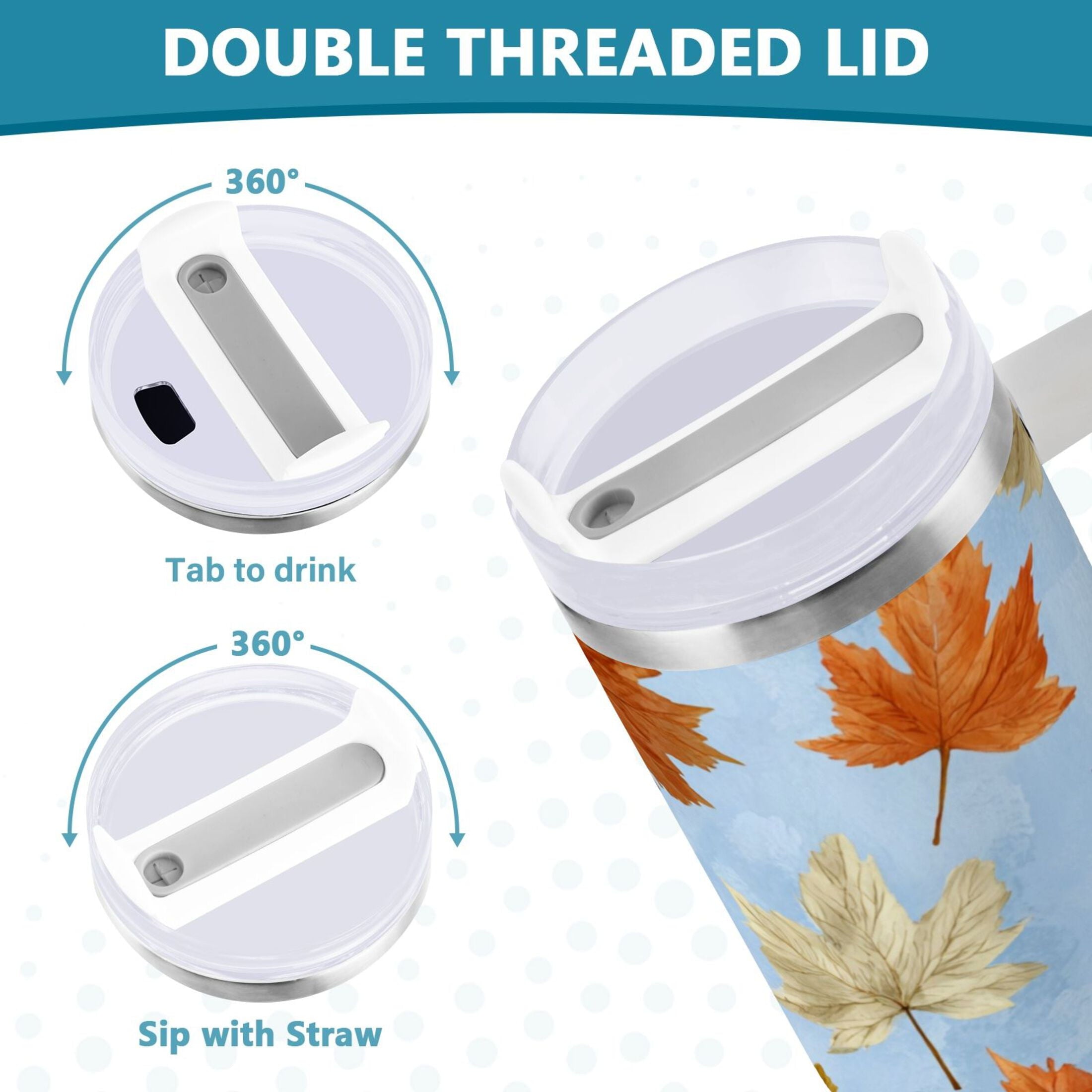 30 oz Insulated Stainless Steel Tumbler Double Wall Stainless Steel Tumbler with 2-Way Drinking Autumn Maple Leaves [R5M3]