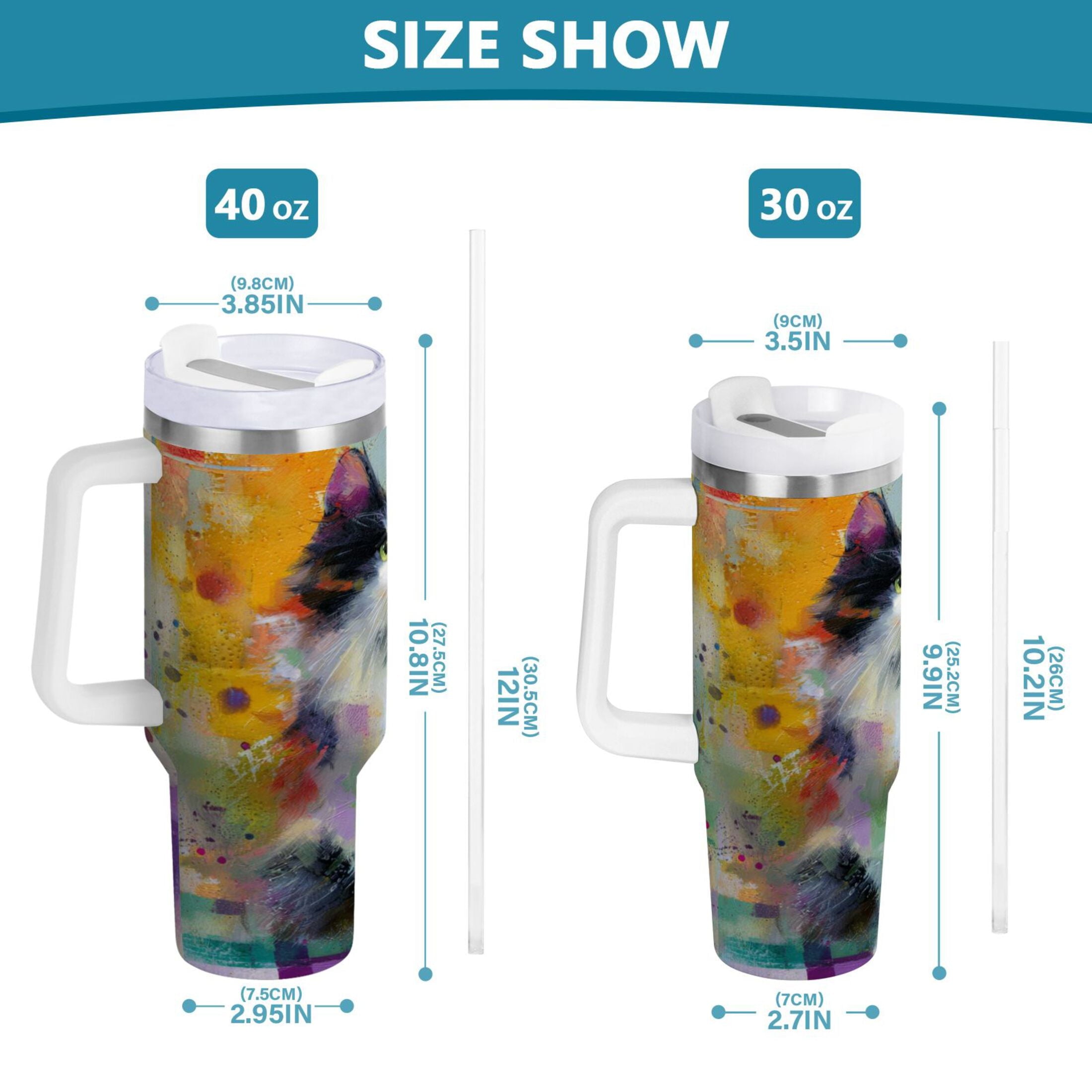 30 oz Insulated Stainless Steel Tumbler Double Wall Stainless Steel Tumbler with 2-Way Drinking Charming Hairy Cat [NGHI]