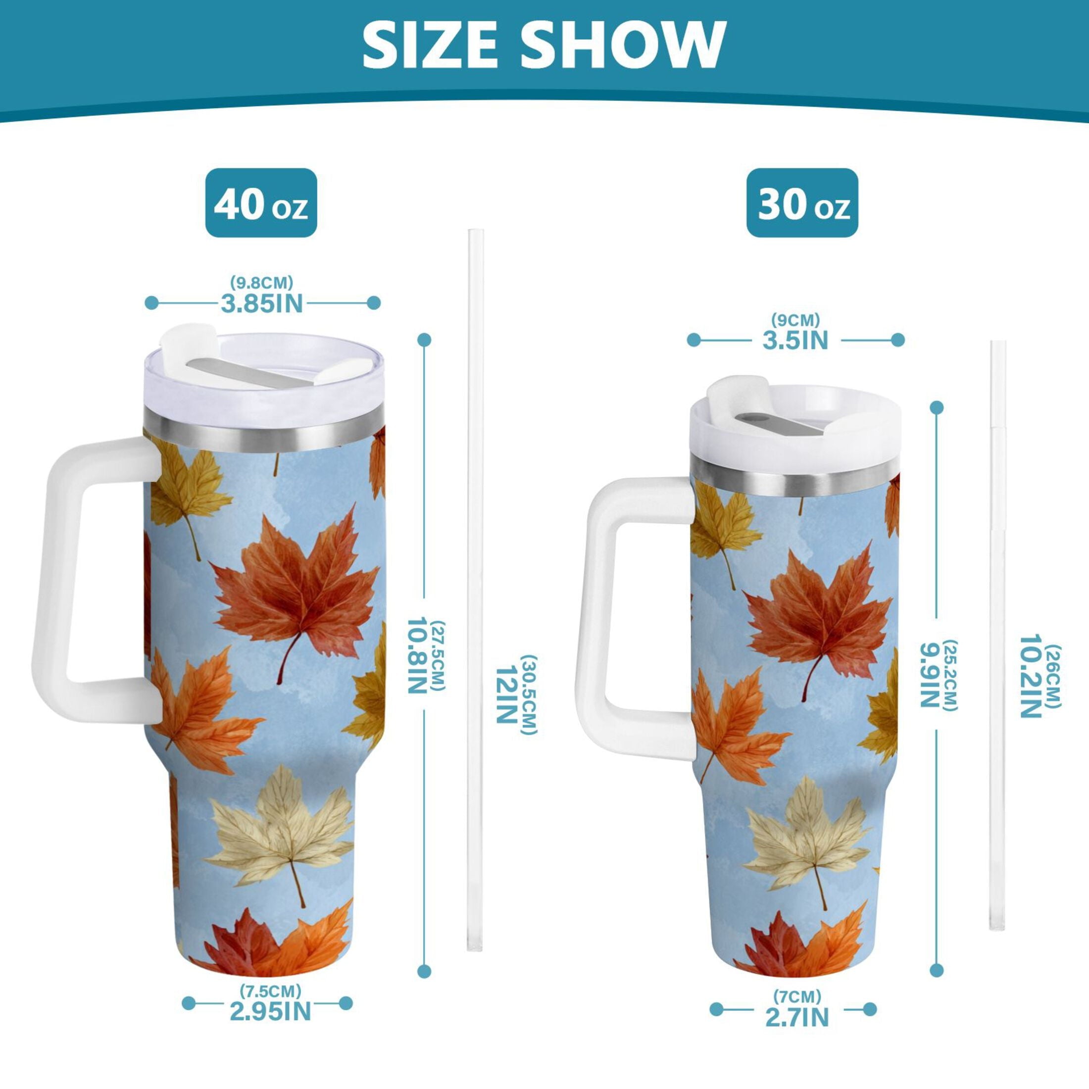 30 oz Insulated Stainless Steel Tumbler Double Wall Stainless Steel Tumbler with 2-Way Drinking Autumn Maple Leaves [R5M3]