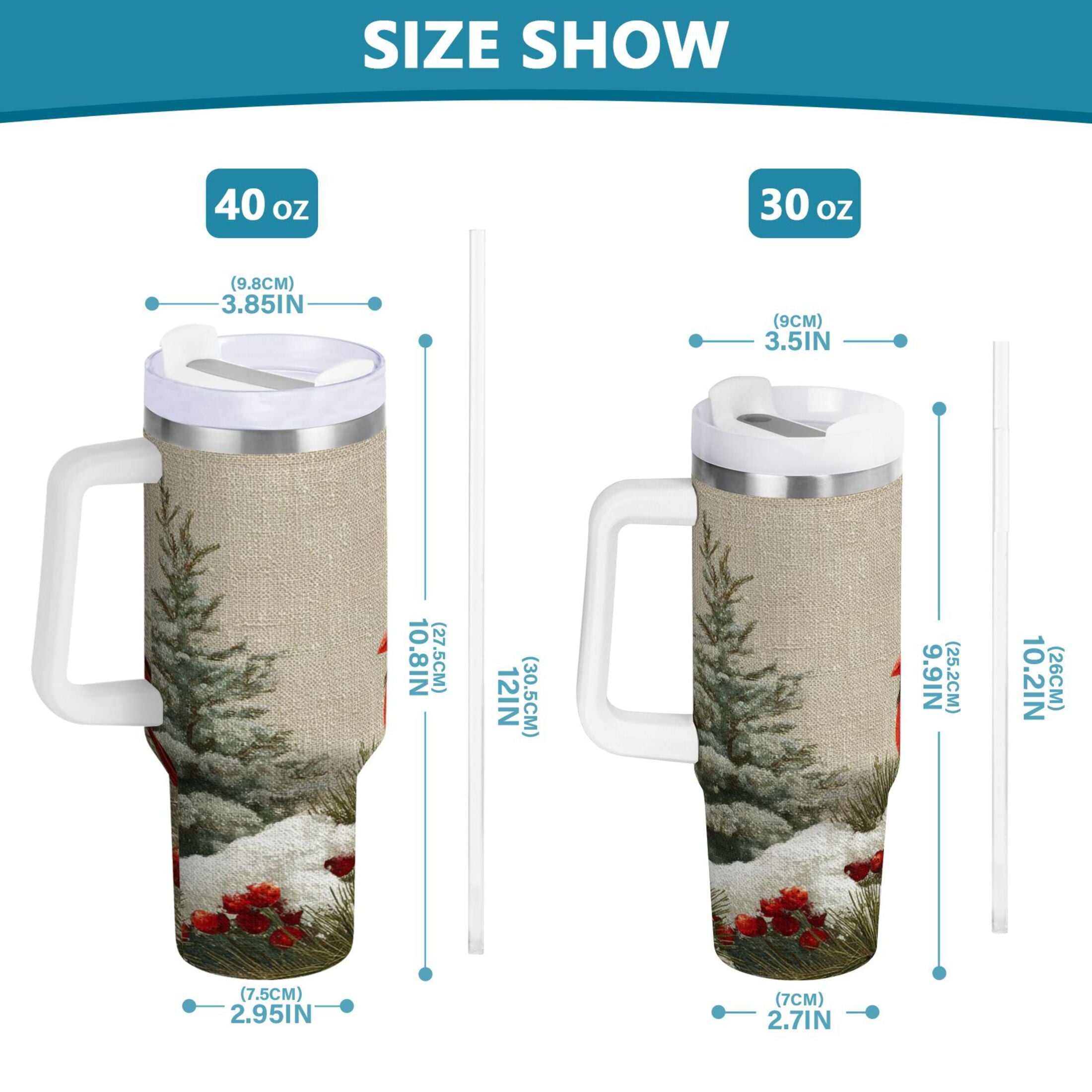 30 oz Insulated Stainless Steel Tumbler Double Wall Stainless Steel Tumbler with 2-Way Drinking Bird and Snow-covered Trees [1A4Q]
