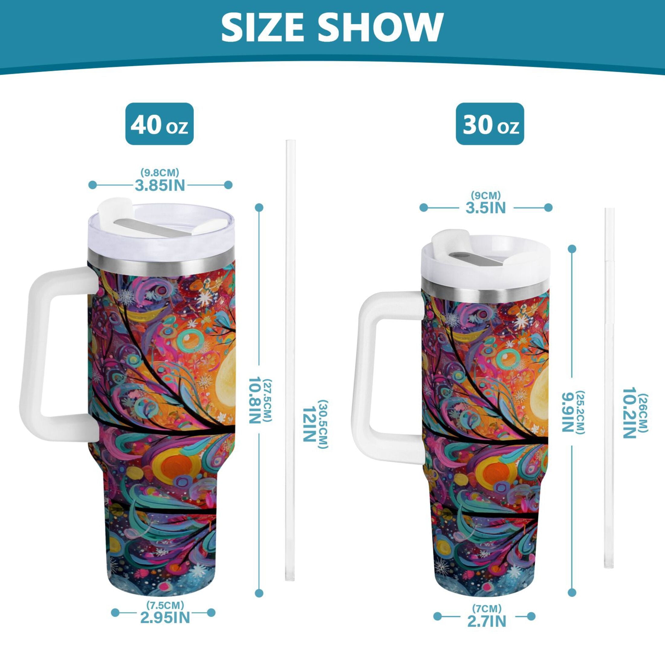 30 oz Insulated Stainless Steel Tumbler Double Wall Stainless Steel Tumbler with 2-Way Drinking Beautiful Abstract Tree Painting [Q83S]