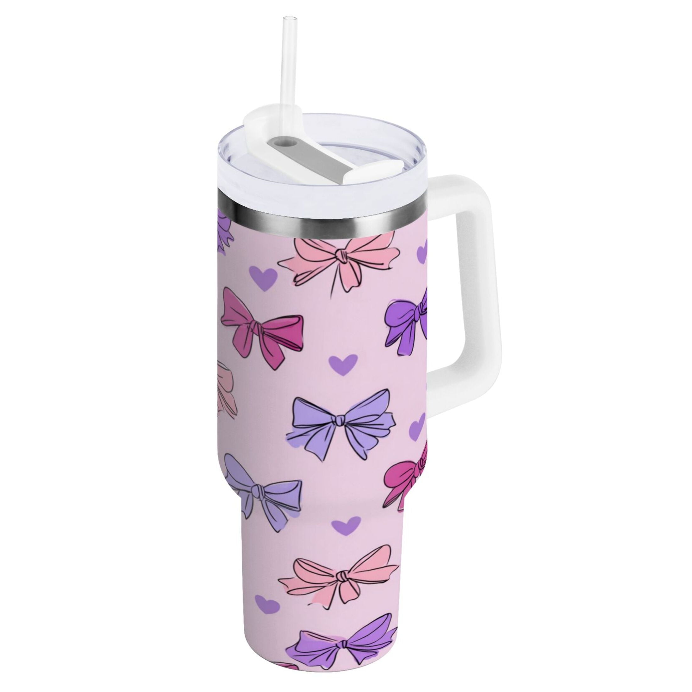30 oz Insulated Stainless Steel Tumbler Double Wall Stainless Steel Tumbler with 2-Way Drinking Bows and Heart Pattern [KXUY]