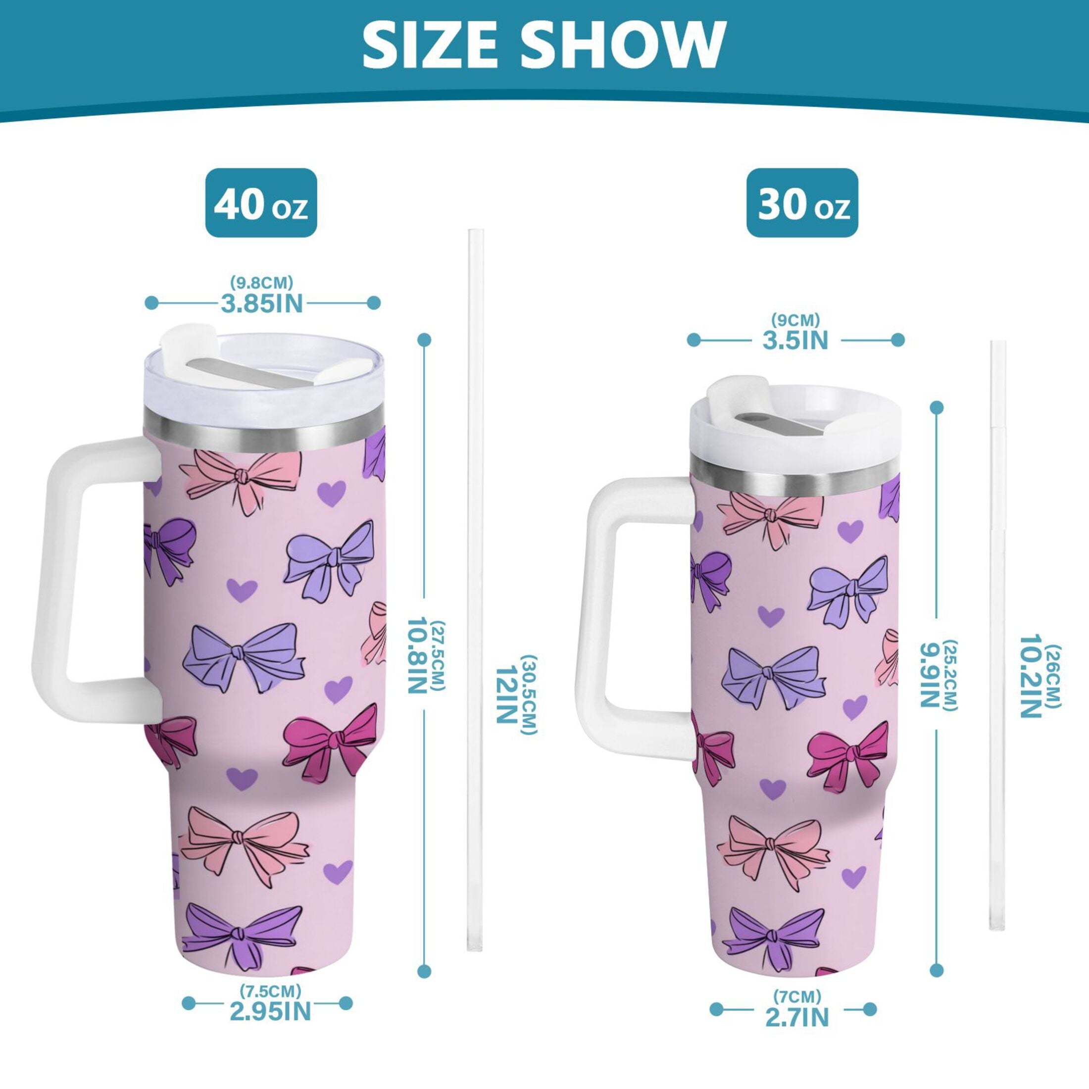 30 oz Insulated Stainless Steel Tumbler Double Wall Stainless Steel Tumbler with 2-Way Drinking Bows and Heart Pattern [KXUY]