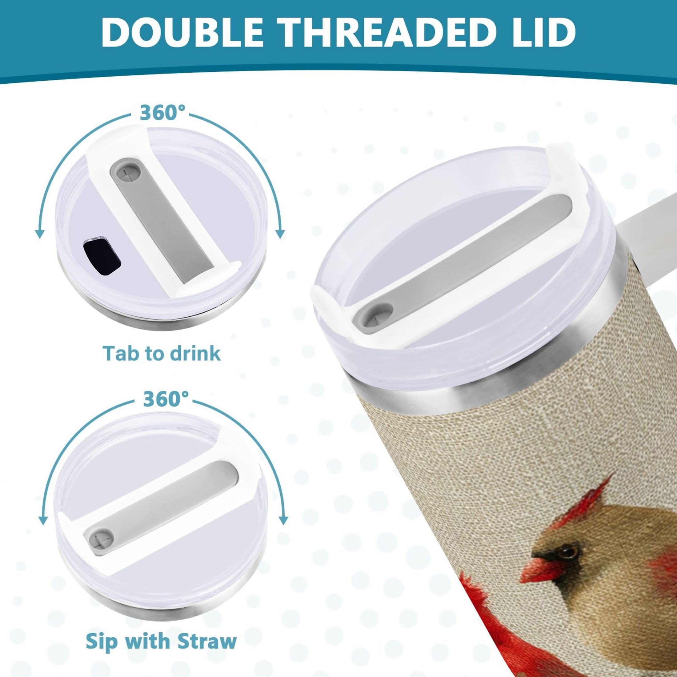 30 oz Insulated Stainless Steel Tumbler Double Wall Stainless Steel Tumbler with 2-Way Drinking Bird and Snow-covered Trees [1A4Q]