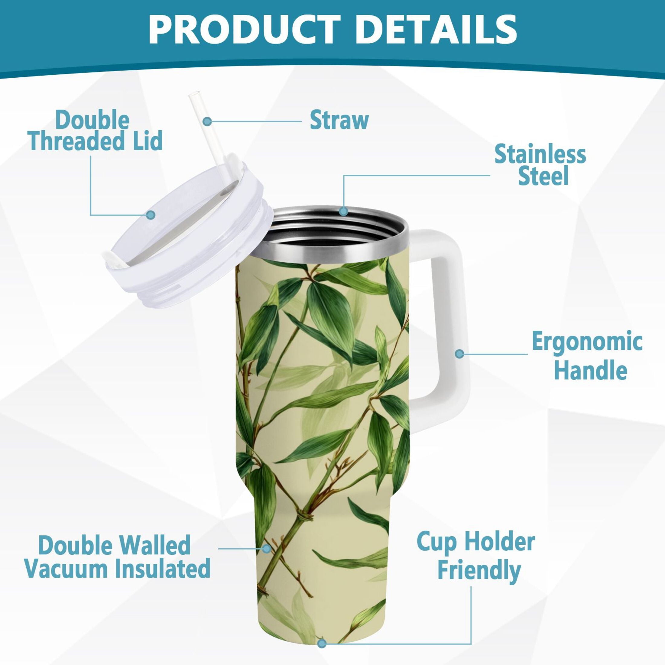 30 oz Insulated Stainless Steel Tumbler Double Wall Stainless Steel Tumbler with 2-Way Drinking Bamboo Pattern [UUR3]