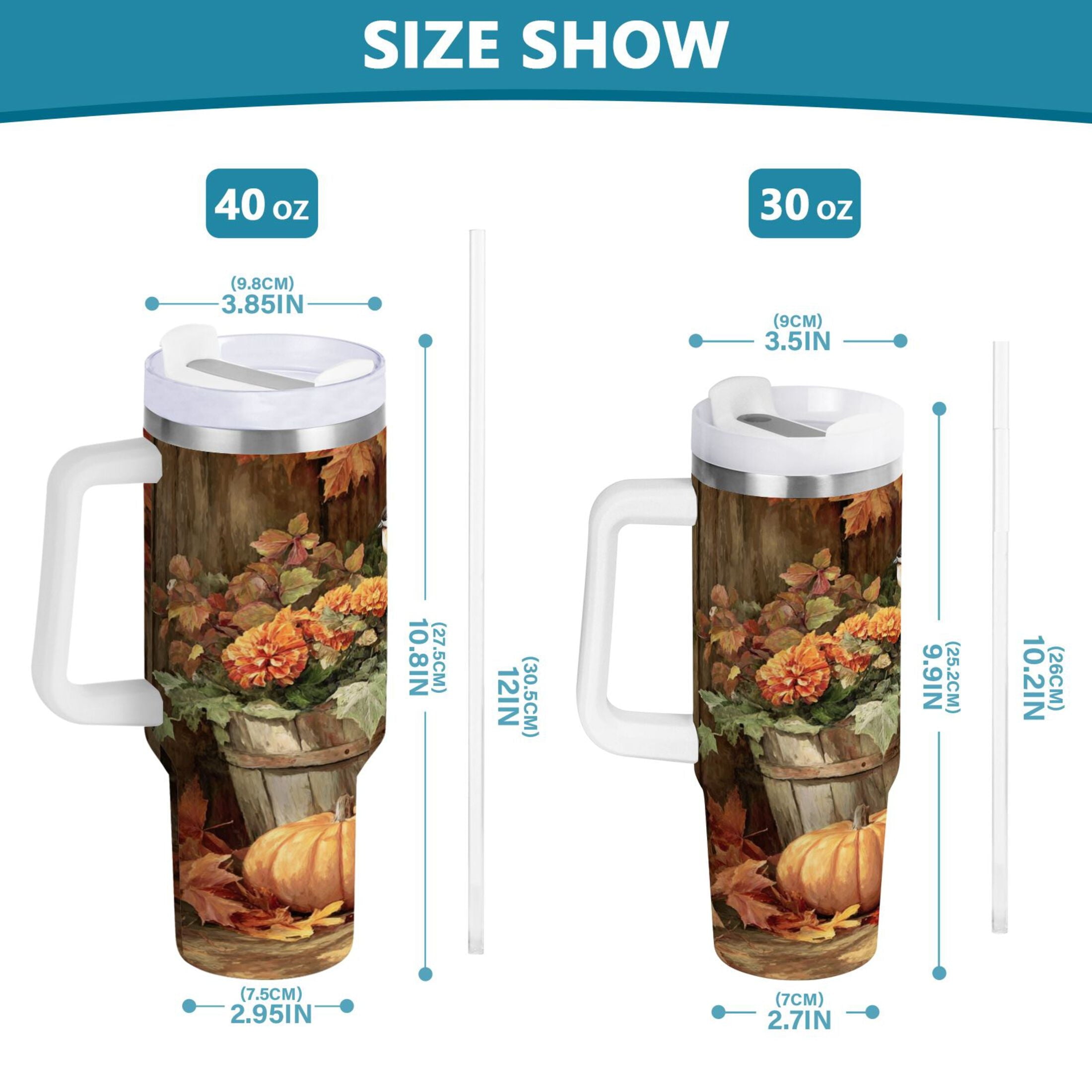 30 oz Insulated Stainless Steel Tumbler Double Wall Stainless Steel Tumbler with 2-Way Drinking Beautiful Fall Scene [PTCN]
