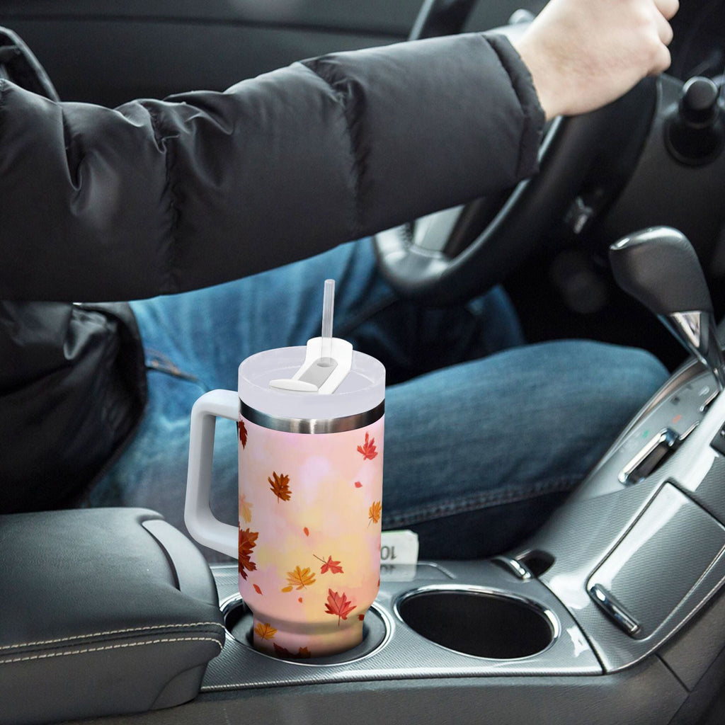 30 oz Insulated Stainless Steel Tumbler Double Wall Stainless Steel Tumbler with 2-Way Drinking Autumn Leaves Falling [ZOQ4]