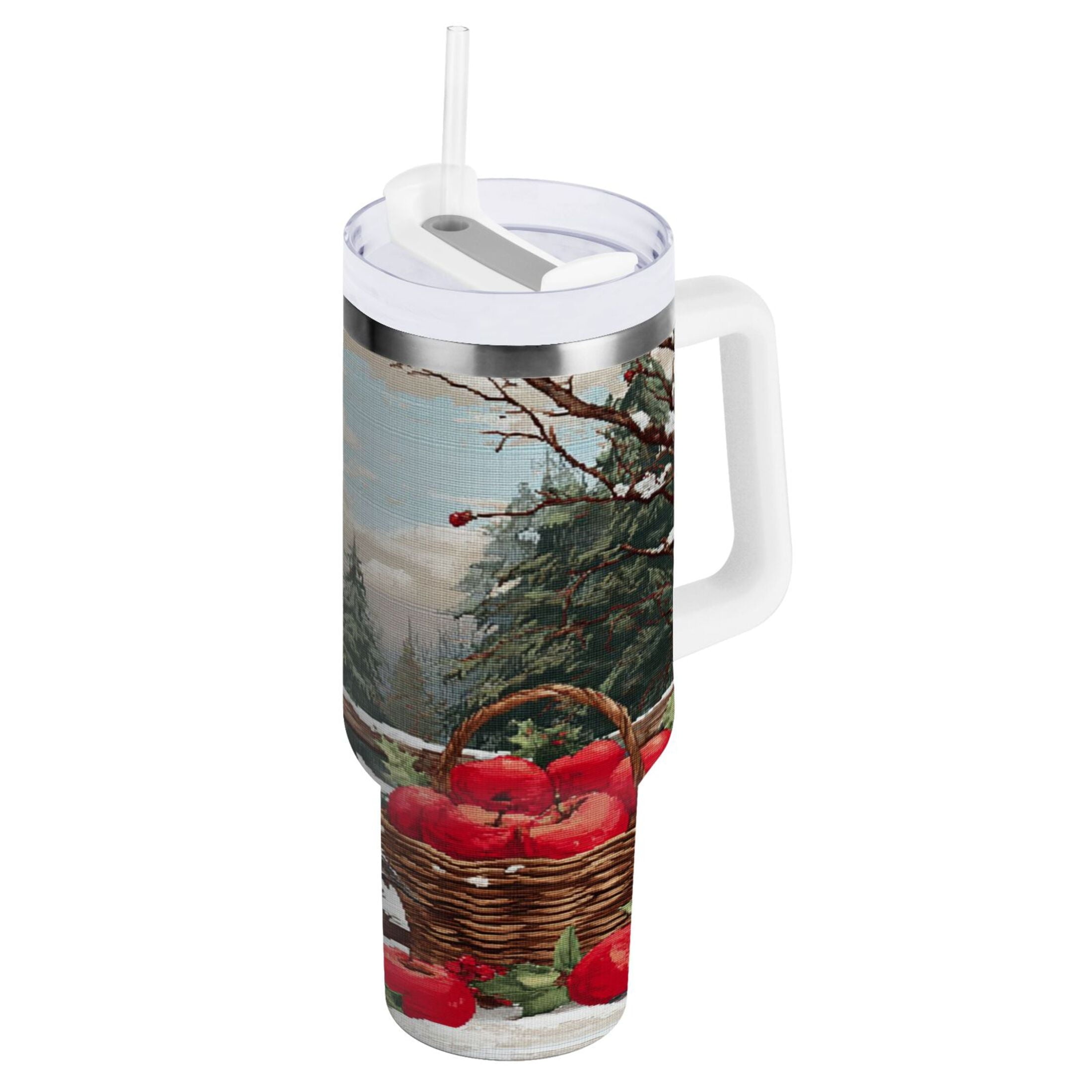 30 oz Insulated Stainless Steel Tumbler Double Wall Stainless Steel Tumbler with 2-Way Drinking Apples and Baskets [1O9M]