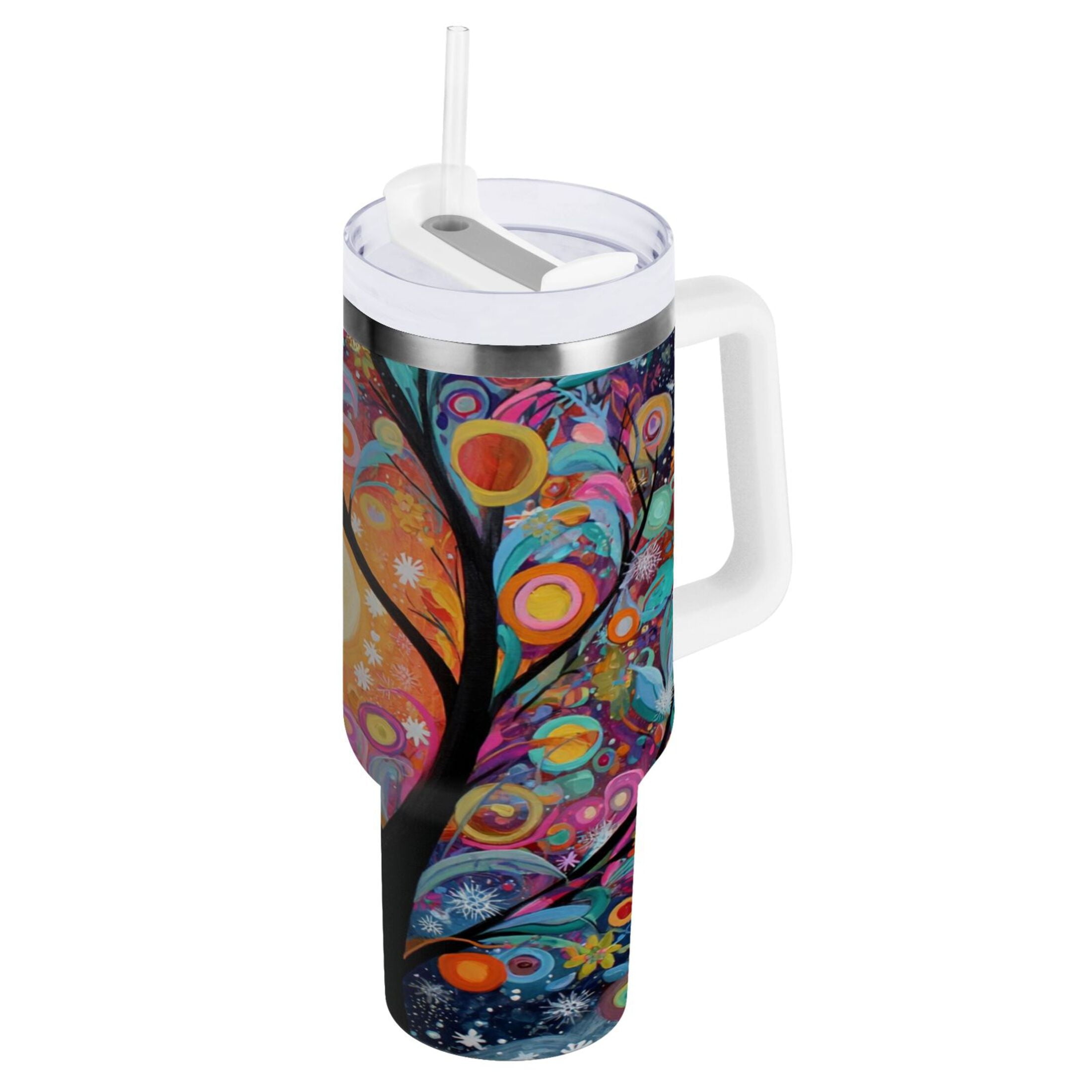 30 oz Insulated Stainless Steel Tumbler Double Wall Stainless Steel Tumbler with 2-Way Drinking Beautiful Abstract Tree Painting [Q83S]