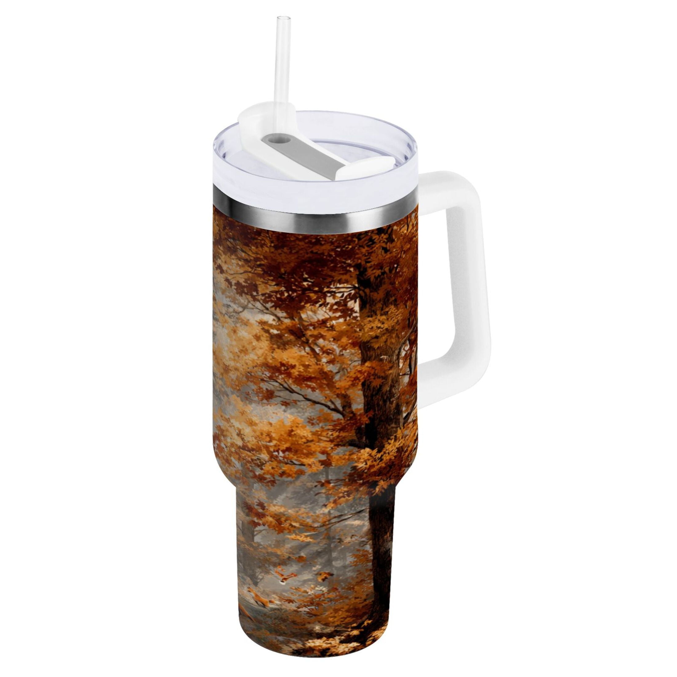 30 oz Insulated Stainless Steel Tumbler Double Wall Stainless Steel Tumbler with 2-Way Drinking Beautiful Autumn Forest [90MB]