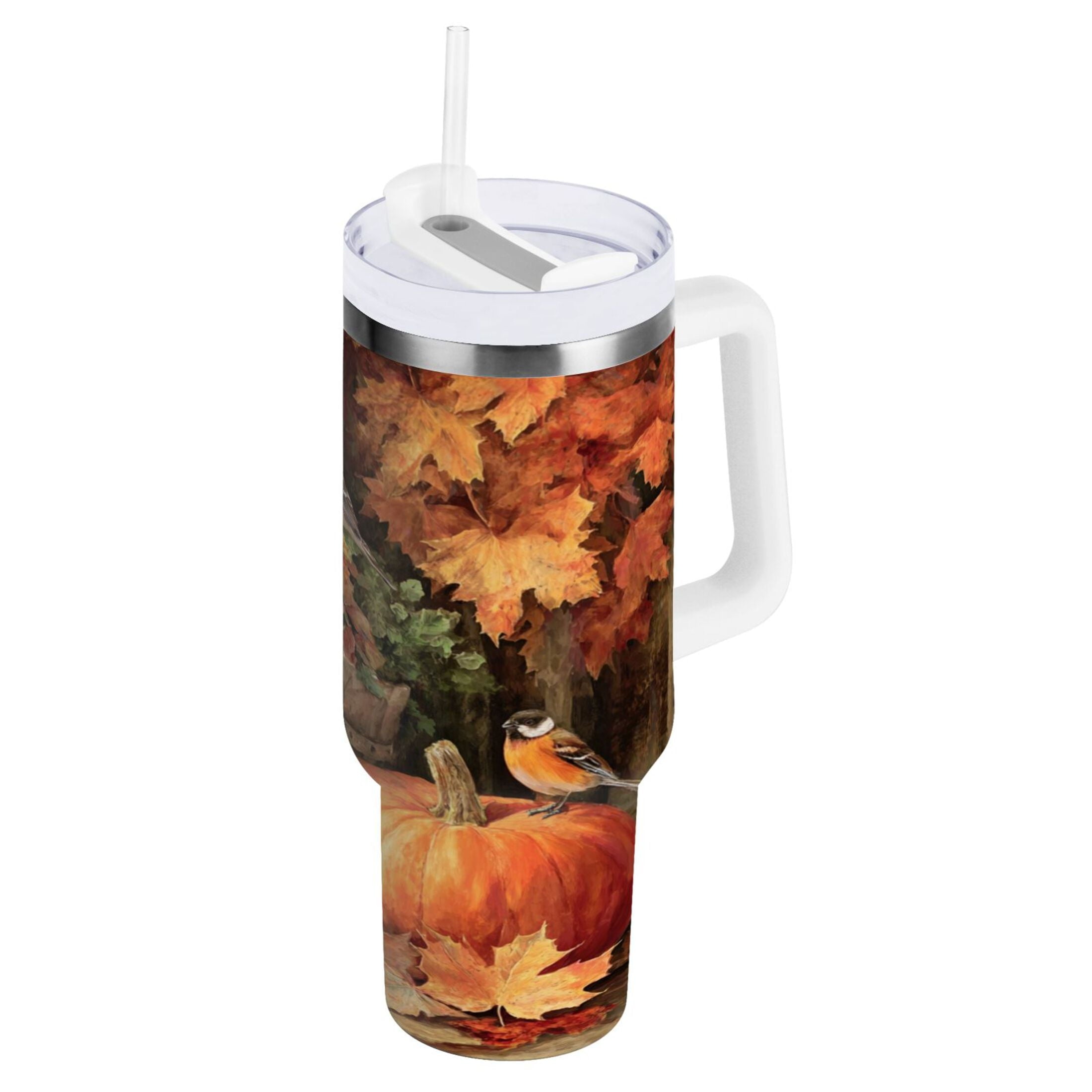 30 oz Insulated Stainless Steel Tumbler Double Wall Stainless Steel Tumbler with 2-Way Drinking Beautiful Fall Scene [PTCN]