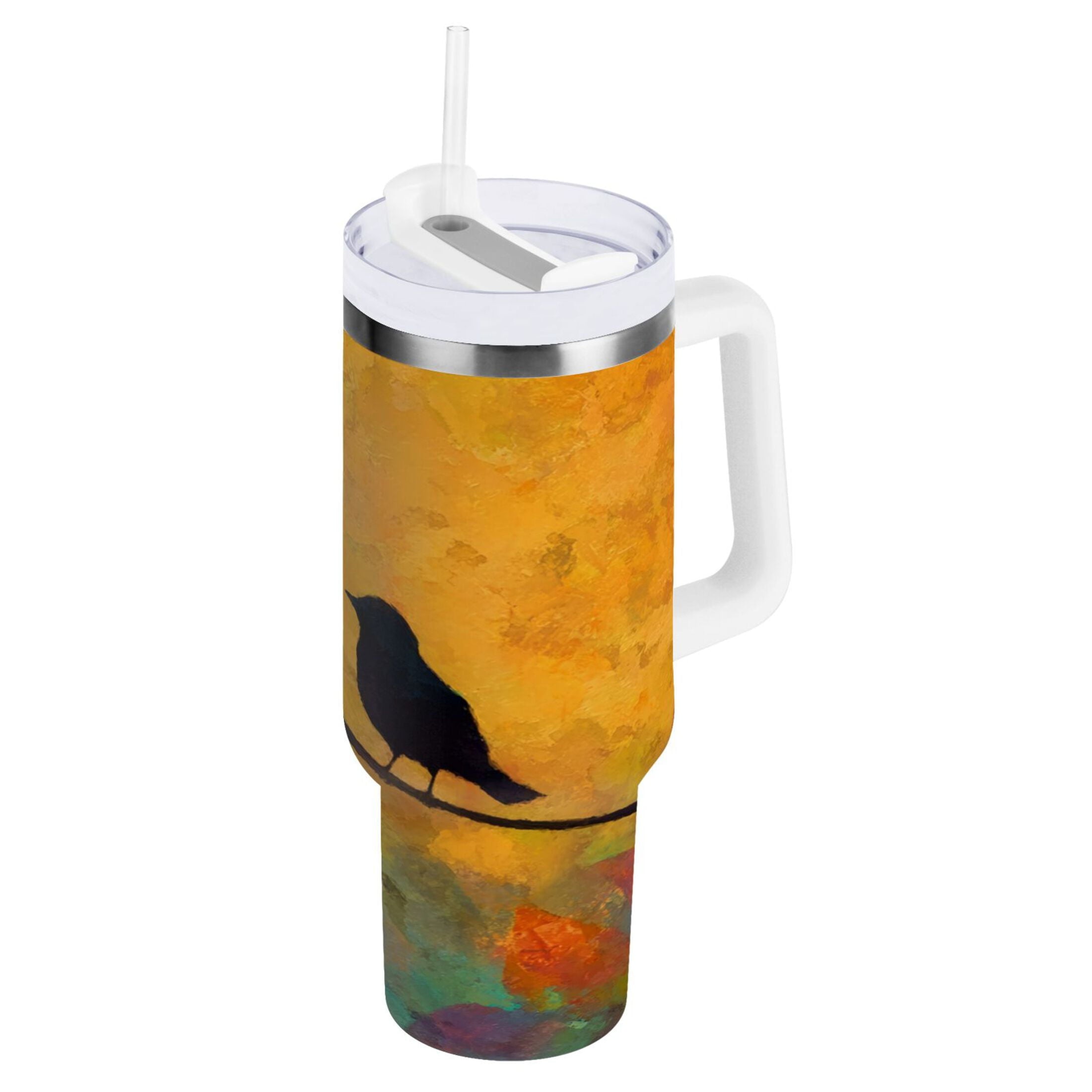 30 oz Insulated Stainless Steel Tumbler Double Wall Stainless Steel Tumbler with 2-Way Drinking Birds on A Wire [23H2]