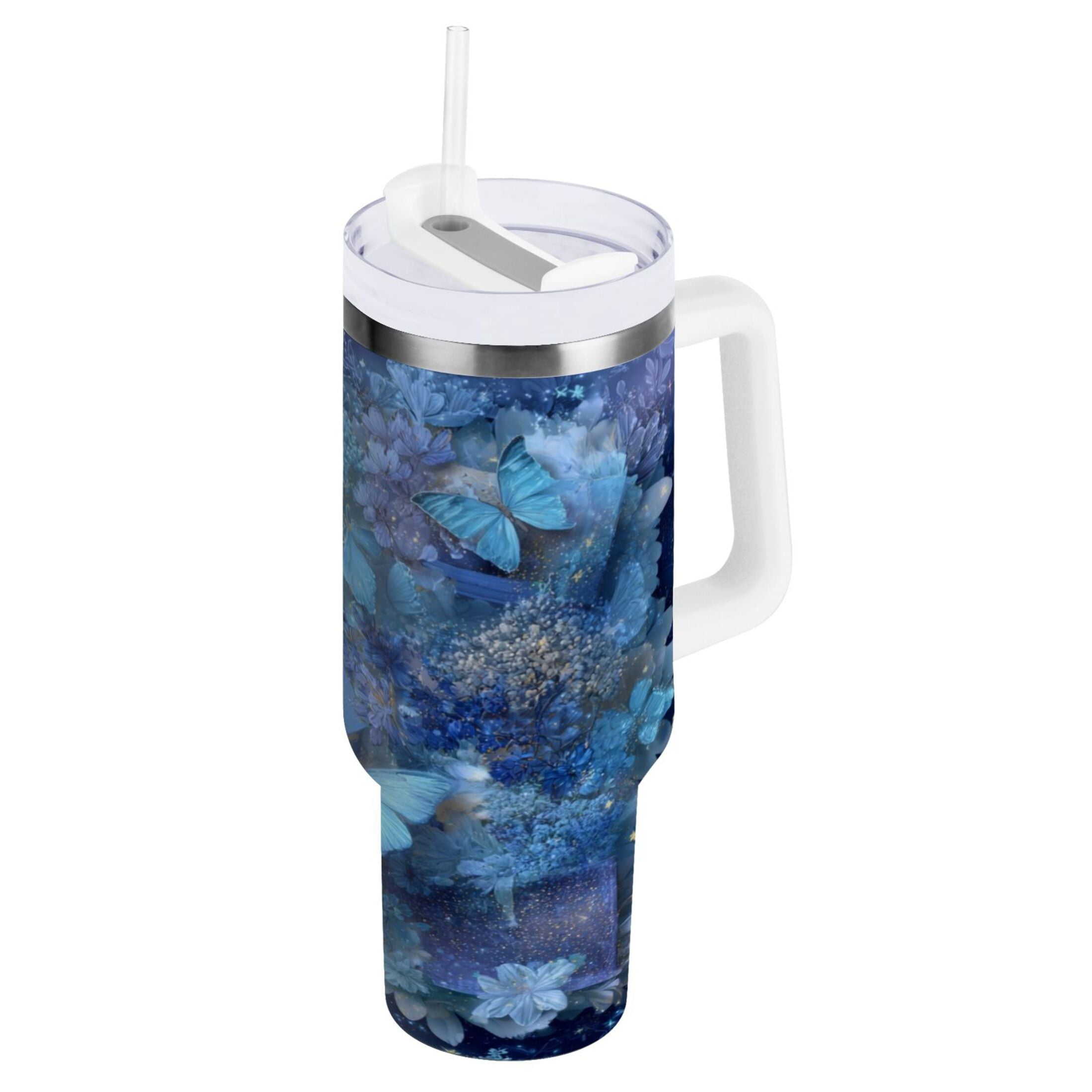 30 oz Insulated Stainless Steel Tumbler Double Wall Stainless Steel Tumbler with 2-Way Drinking Butterflies Books and Flowers [1750]