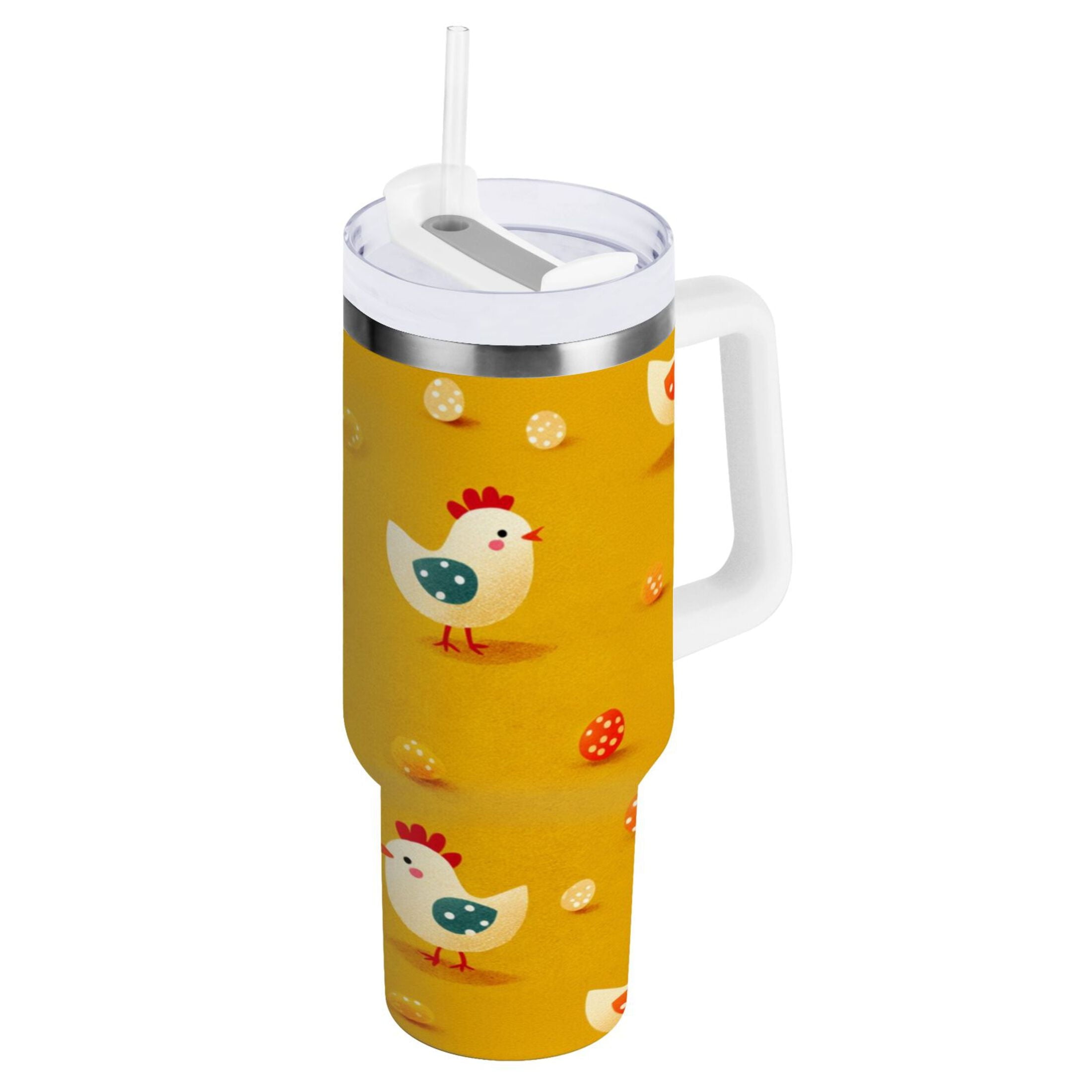 30 oz Insulated Stainless Steel Tumbler Double Wall Stainless Steel Tumbler with 2-Way Drinking Cartoon Chickens Pattern [36QW]