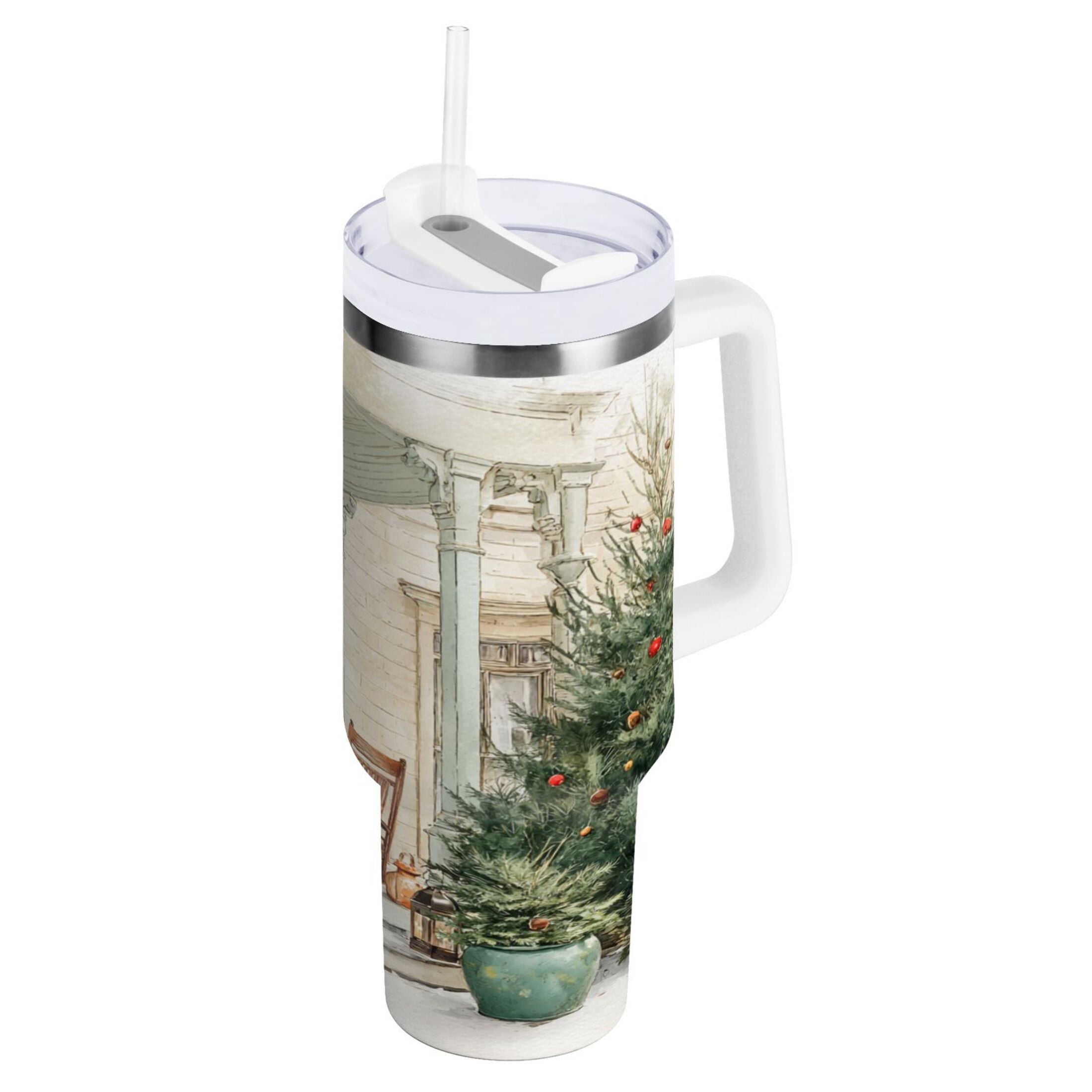 30 oz Insulated Stainless Steel Tumbler Double Wall Stainless Steel Tumbler with 2-Way Drinking Charming Christmas Doorway [YU16]