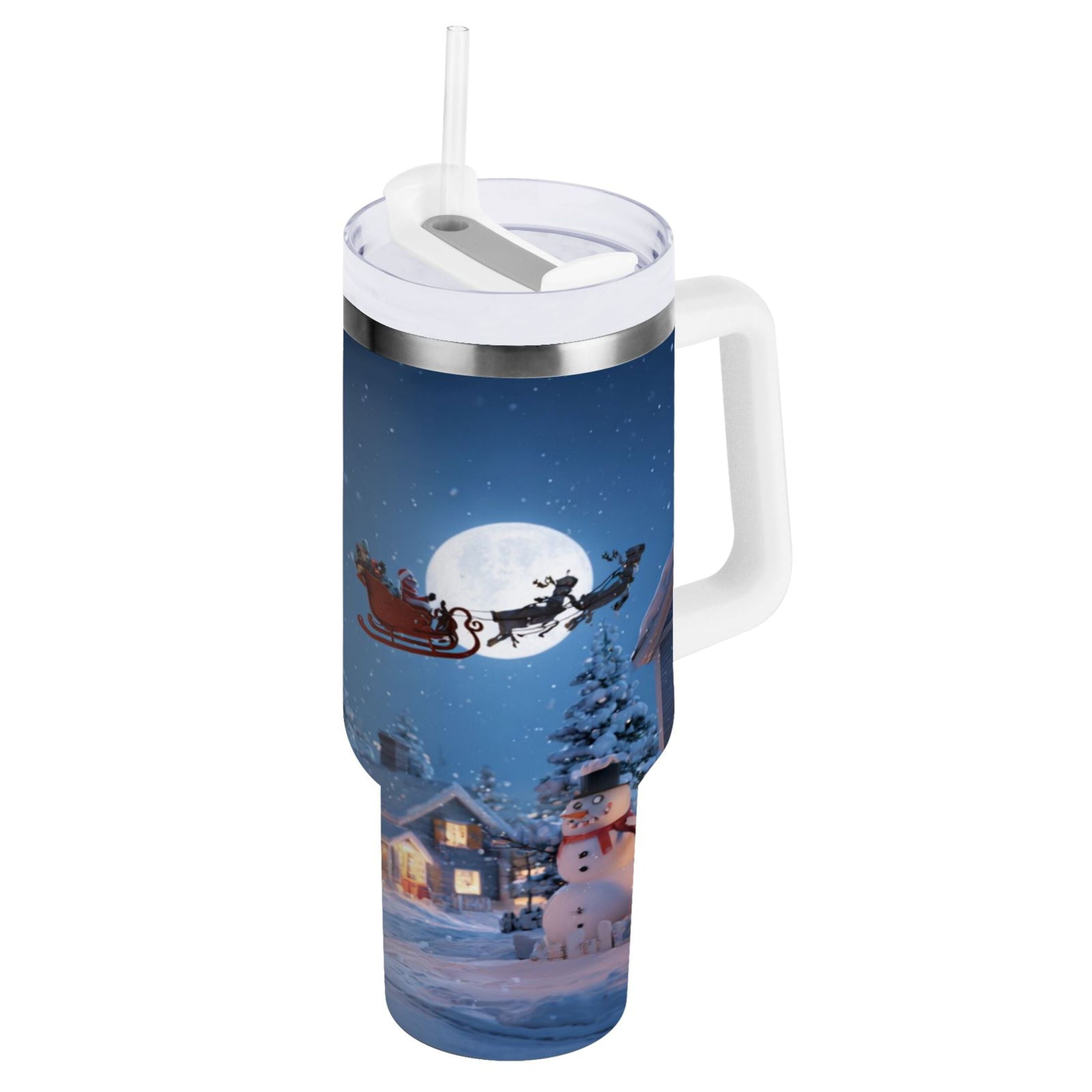 30 oz Insulated Stainless Steel Tumbler Double Wall Stainless Steel Tumbler with 2-Way Drinking Christmas Night Scene [2TZG]