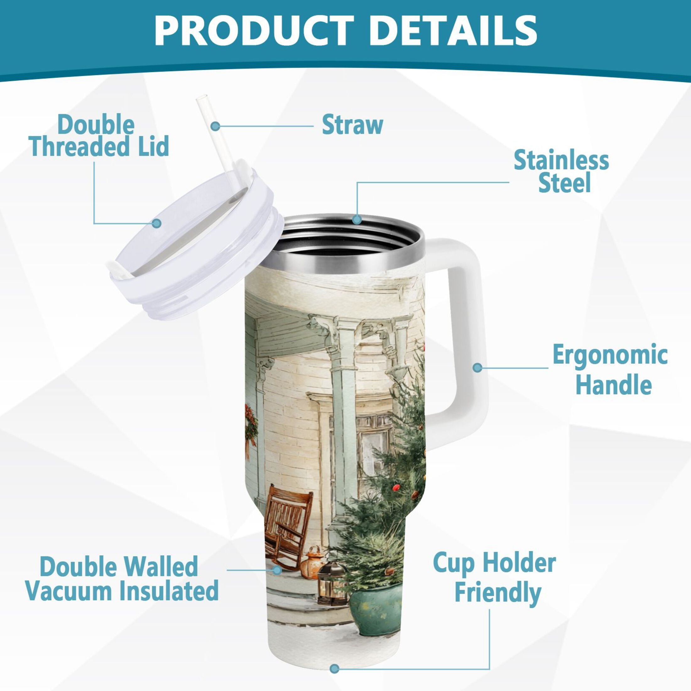 30 oz Insulated Stainless Steel Tumbler Double Wall Stainless Steel Tumbler with 2-Way Drinking Charming Christmas Doorway [YU16]