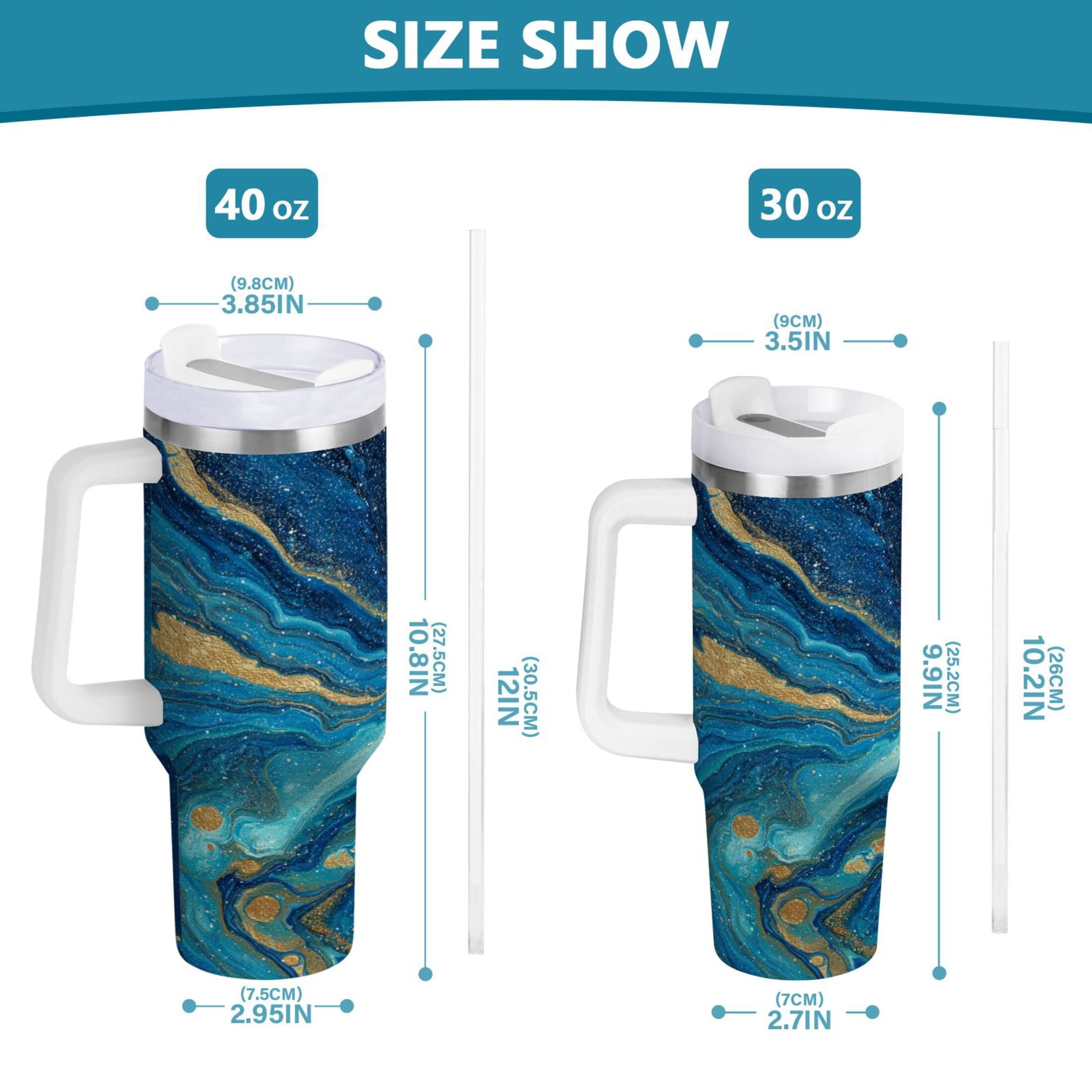 30 oz Insulated Stainless Steel Tumbler Double Wall Stainless Steel Tumbler with 2-Way Drinking Blue and Gold Ocean [TV9M]