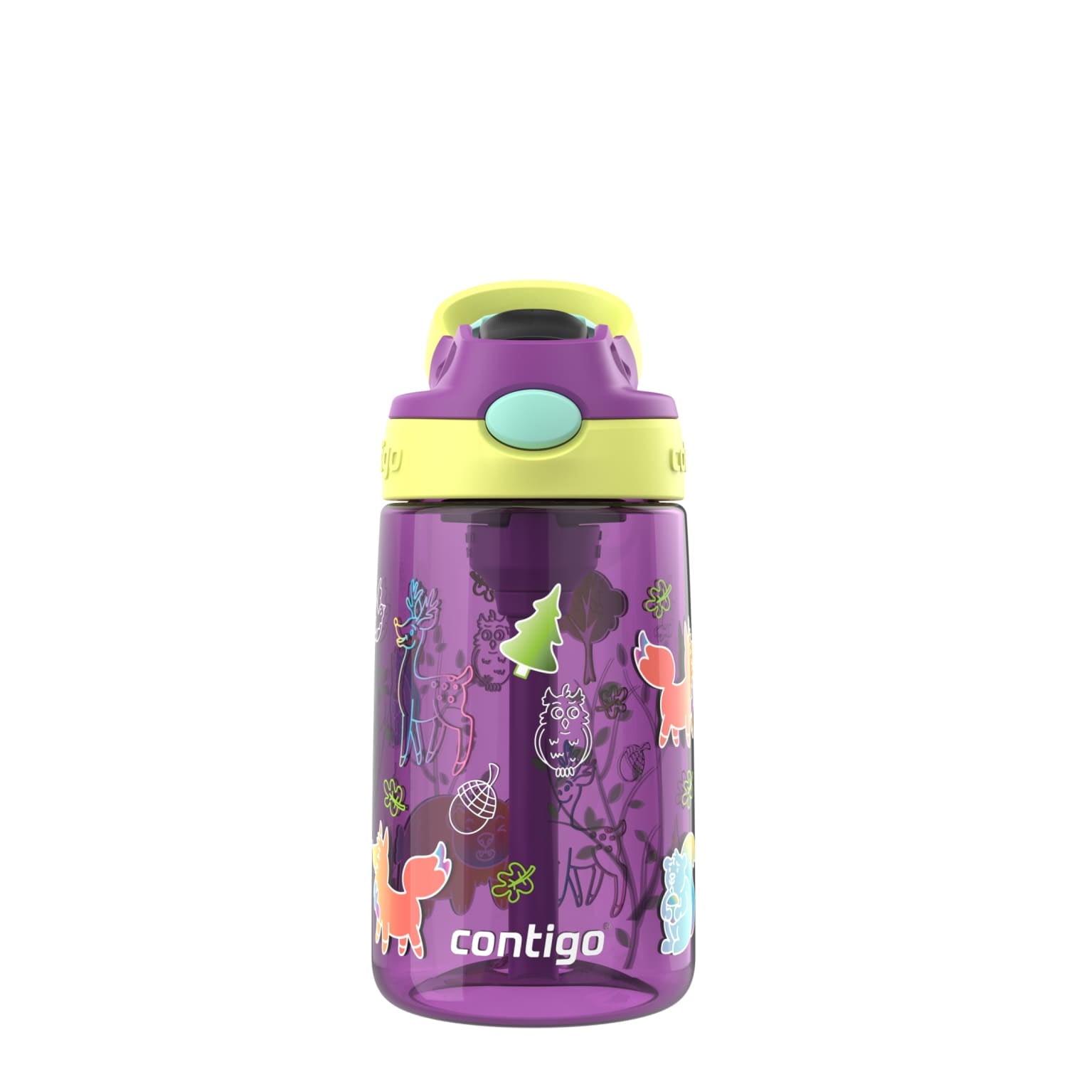 (4 pack) Contigo Kids Water Bottle with Redesigned AUTOSPOUT Straw, 14 oz, Grape Forest Haven [N4AU]