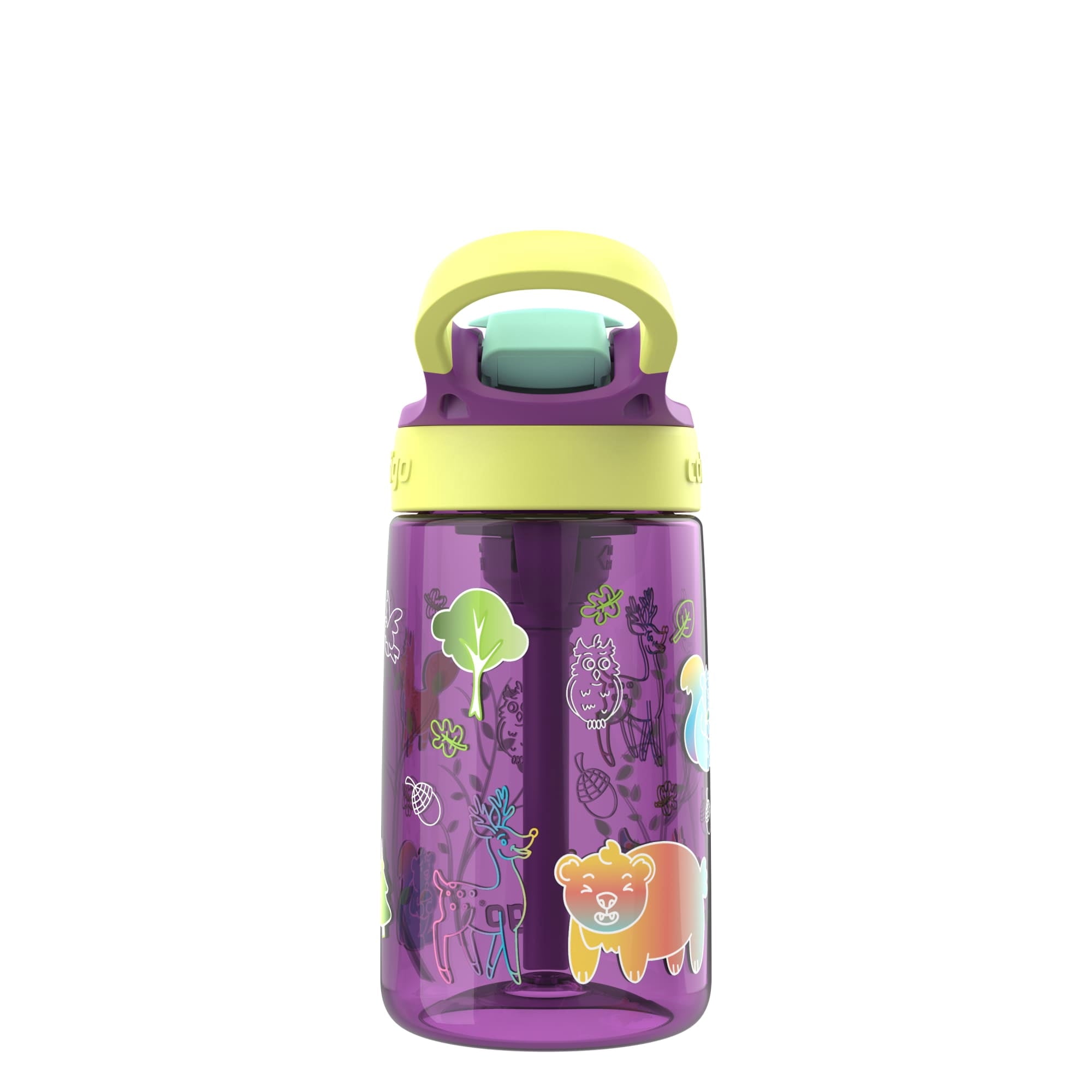 (4 pack) Contigo Kids Water Bottle with Redesigned AUTOSPOUT Straw, 14 oz, Grape Forest Haven [N4AU]