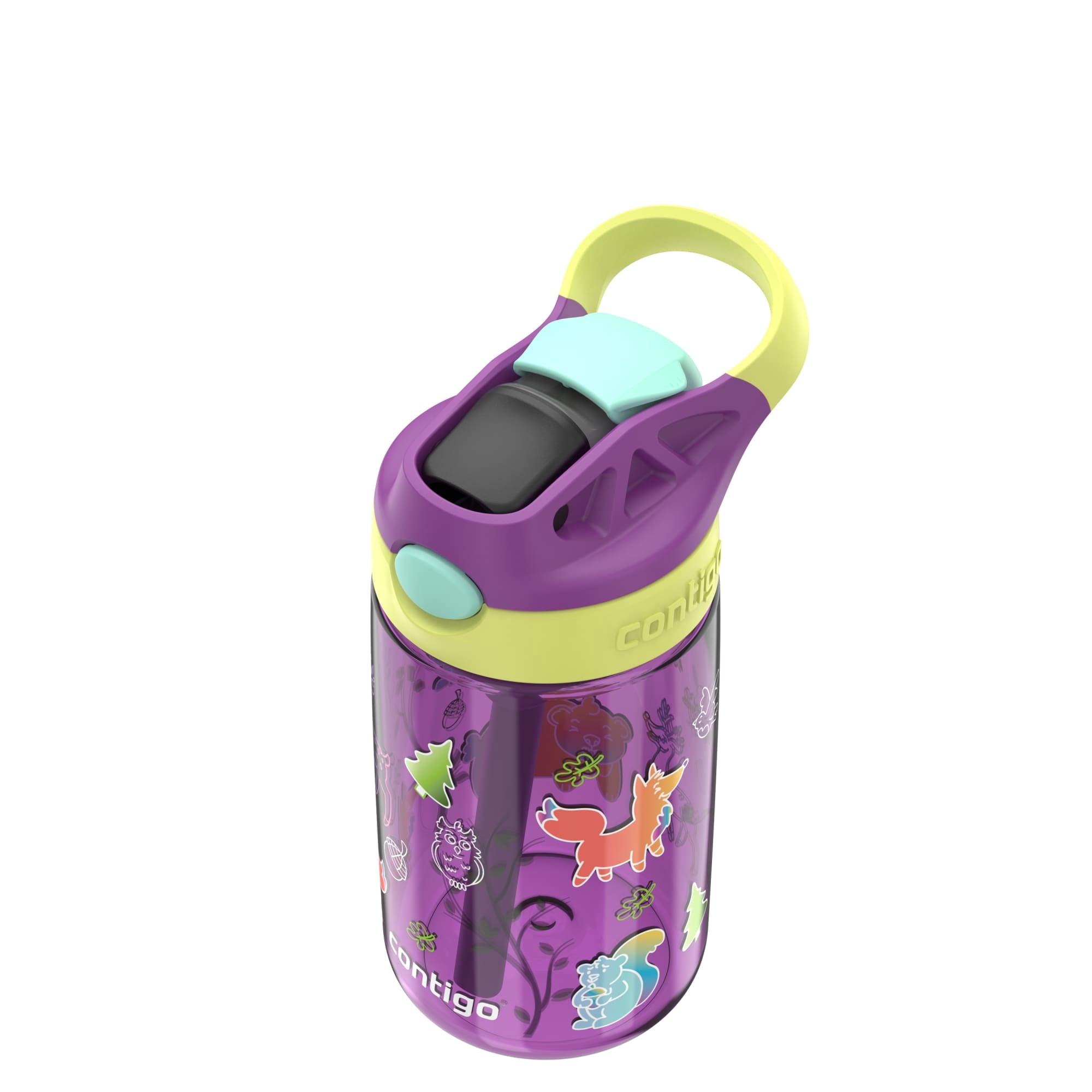 (4 pack) Contigo Kids Water Bottle with Redesigned AUTOSPOUT Straw, 14 oz, Grape Forest Haven [N4AU]