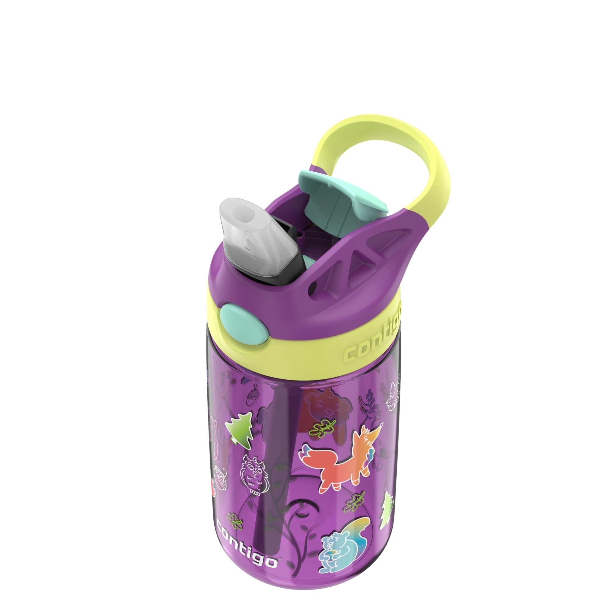 (4 pack) Contigo Kids Water Bottle with Redesigned AUTOSPOUT Straw, 14 oz, Grape Forest Haven [N4AU]