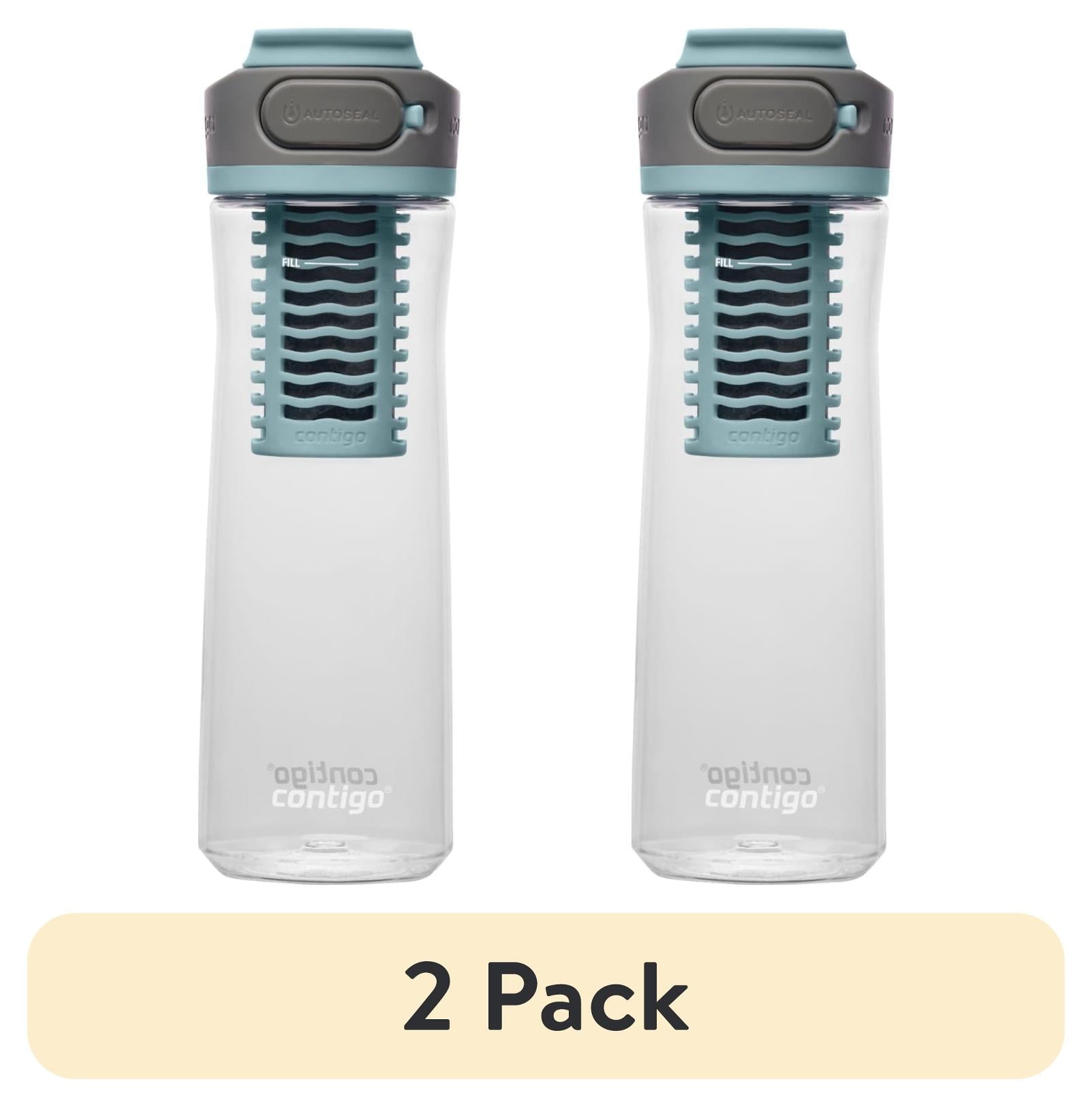 (2 pack) Contigo Clybourn Plastic FreeFlow Filter Water Bottle with AUTOSEAL Lid 24 oz., Salt, with Replacable Filter [FEKF]