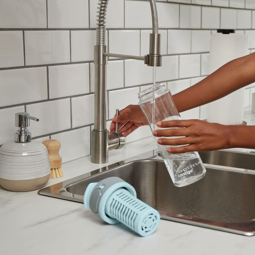 (2 pack) Contigo Clybourn Plastic FreeFlow Filter Water Bottle with AUTOSEAL Lid 24 oz., Salt, with Replacable Filter [FEKF]