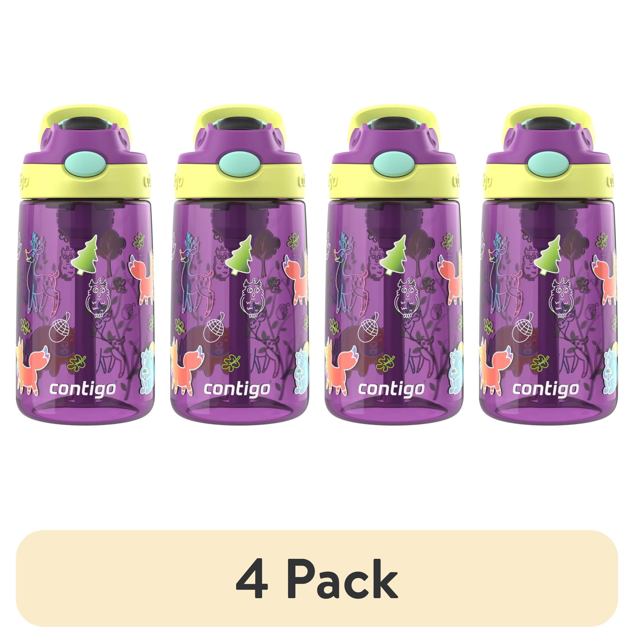 (4 pack) Contigo Kids Water Bottle with Redesigned AUTOSPOUT Straw, 14 oz, Grape Forest Haven [N4AU]