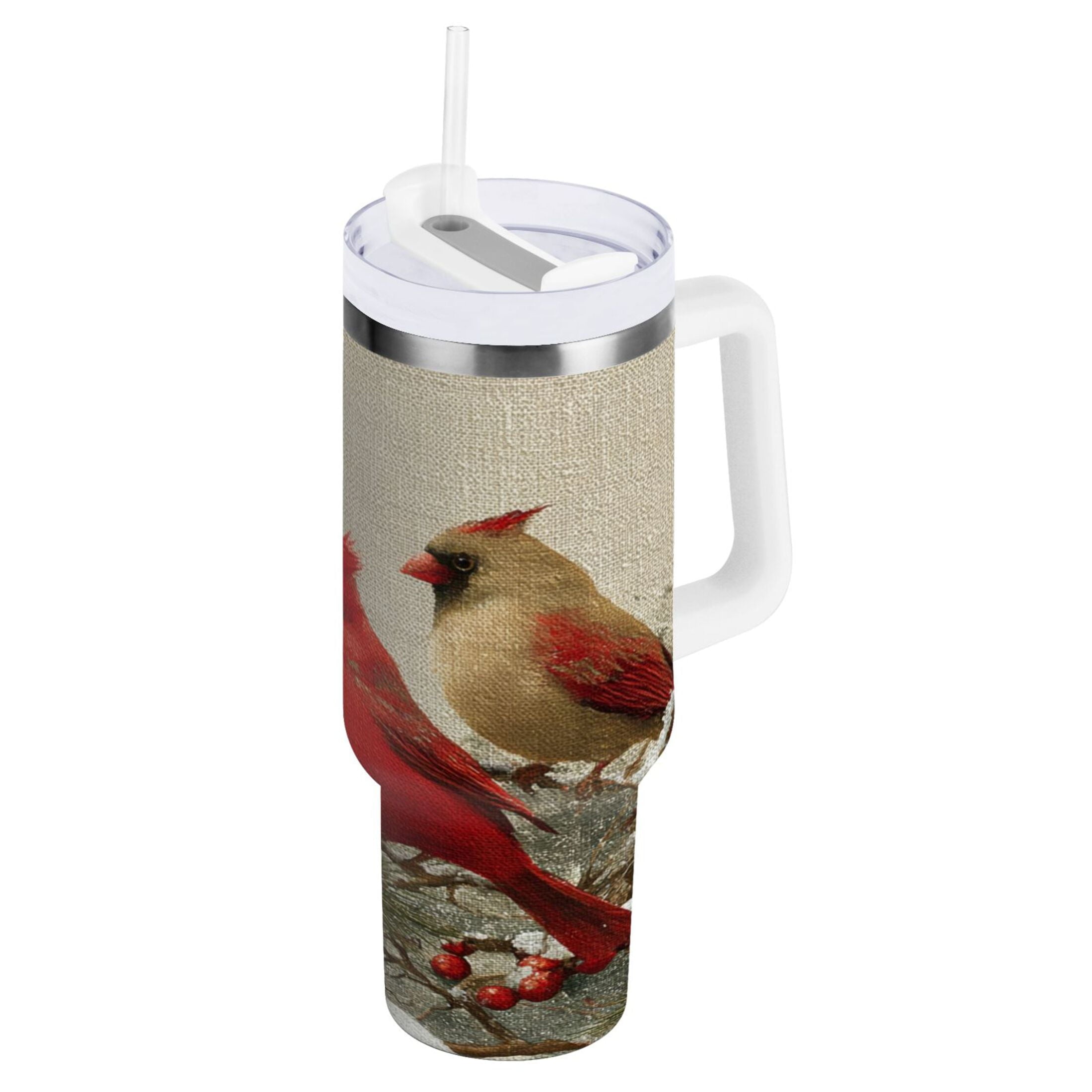 30 oz Insulated Stainless Steel Tumbler Double Wall Stainless Steel Tumbler with 2-Way Drinking Bird and Snow-covered Trees [1A4Q]