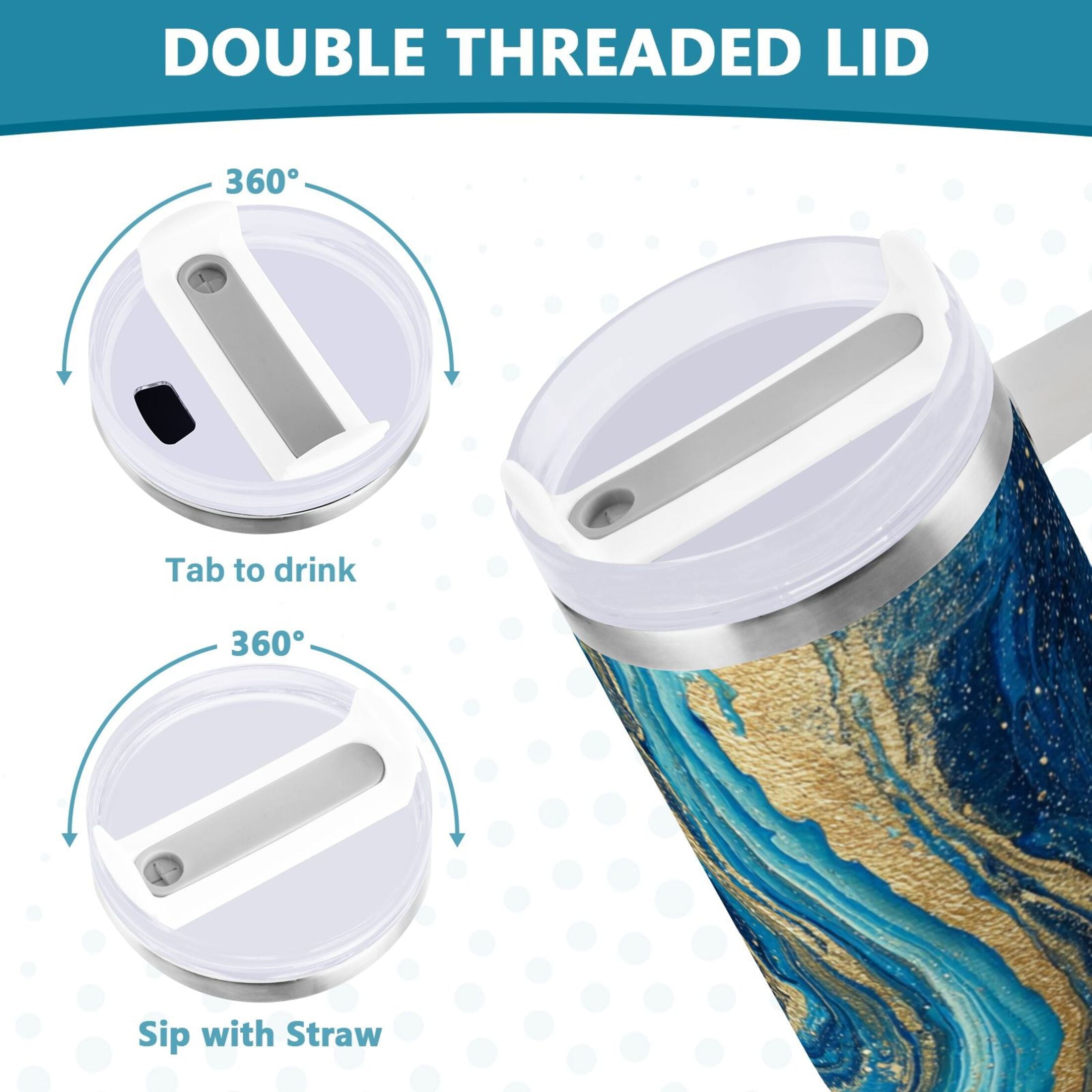 30 oz Insulated Stainless Steel Tumbler Double Wall Stainless Steel Tumbler with 2-Way Drinking Blue and Gold Ocean [TV9M]