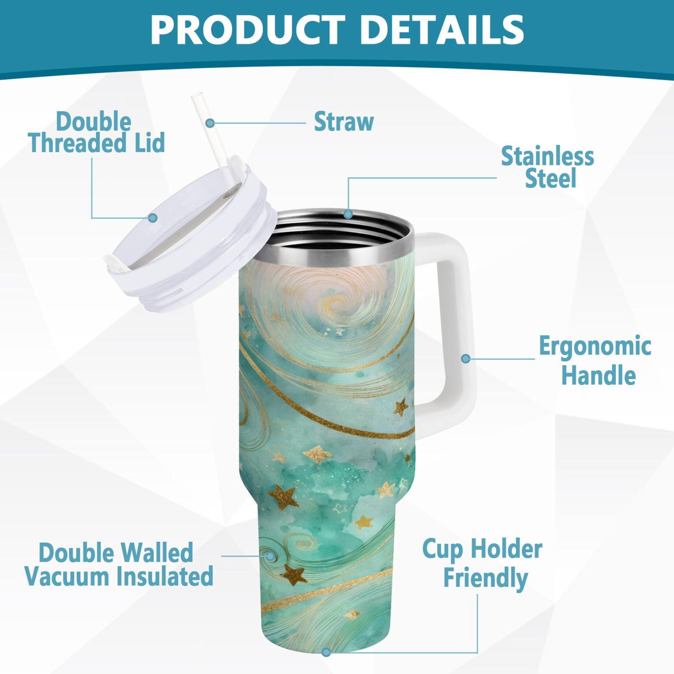 30 oz Insulated Stainless Steel Tumbler Double Wall Stainless Steel Tumbler with 2-Way Drinking Beautiful Swirling Lines [JMZC]