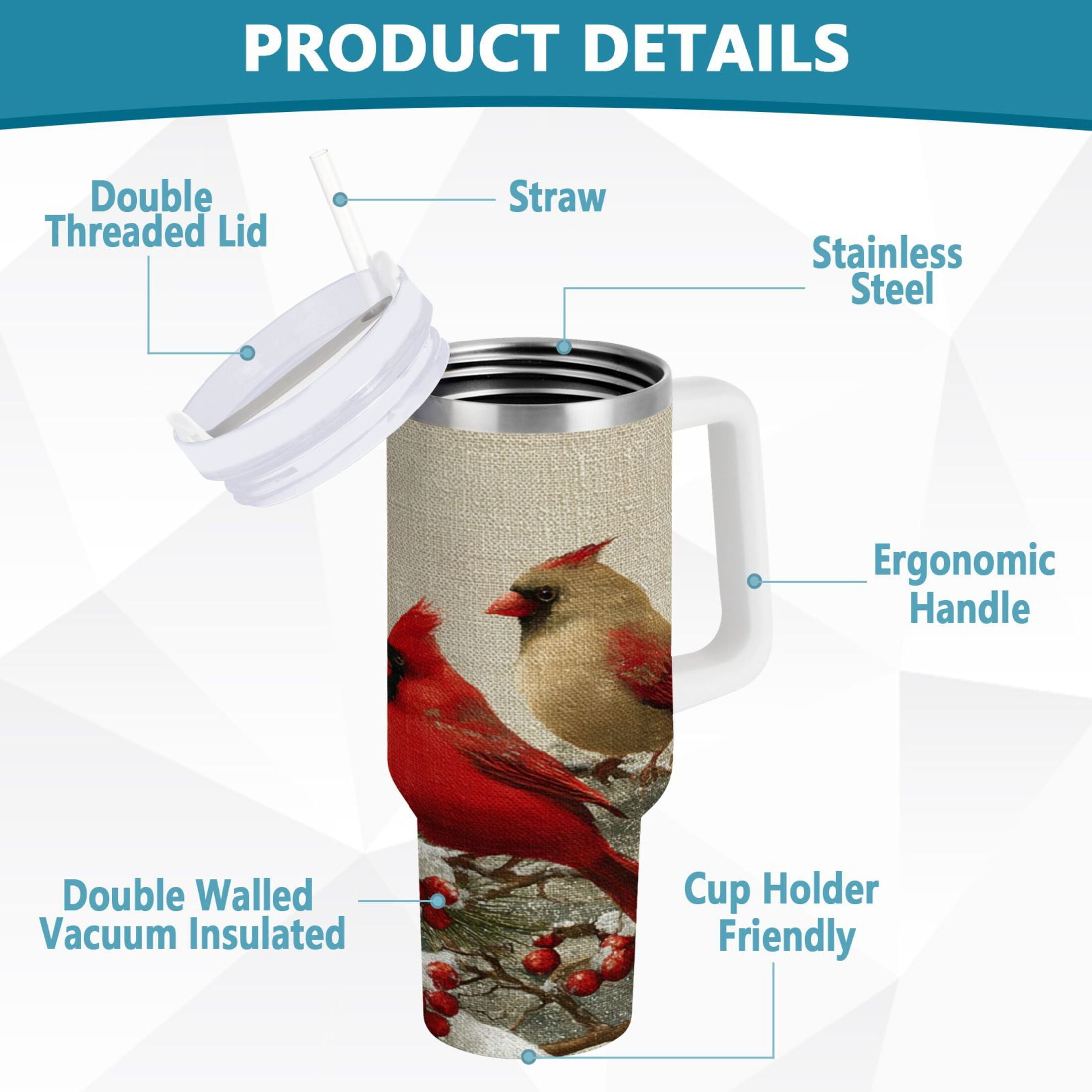 30 oz Insulated Stainless Steel Tumbler Double Wall Stainless Steel Tumbler with 2-Way Drinking Bird and Snow-covered Trees [1A4Q]