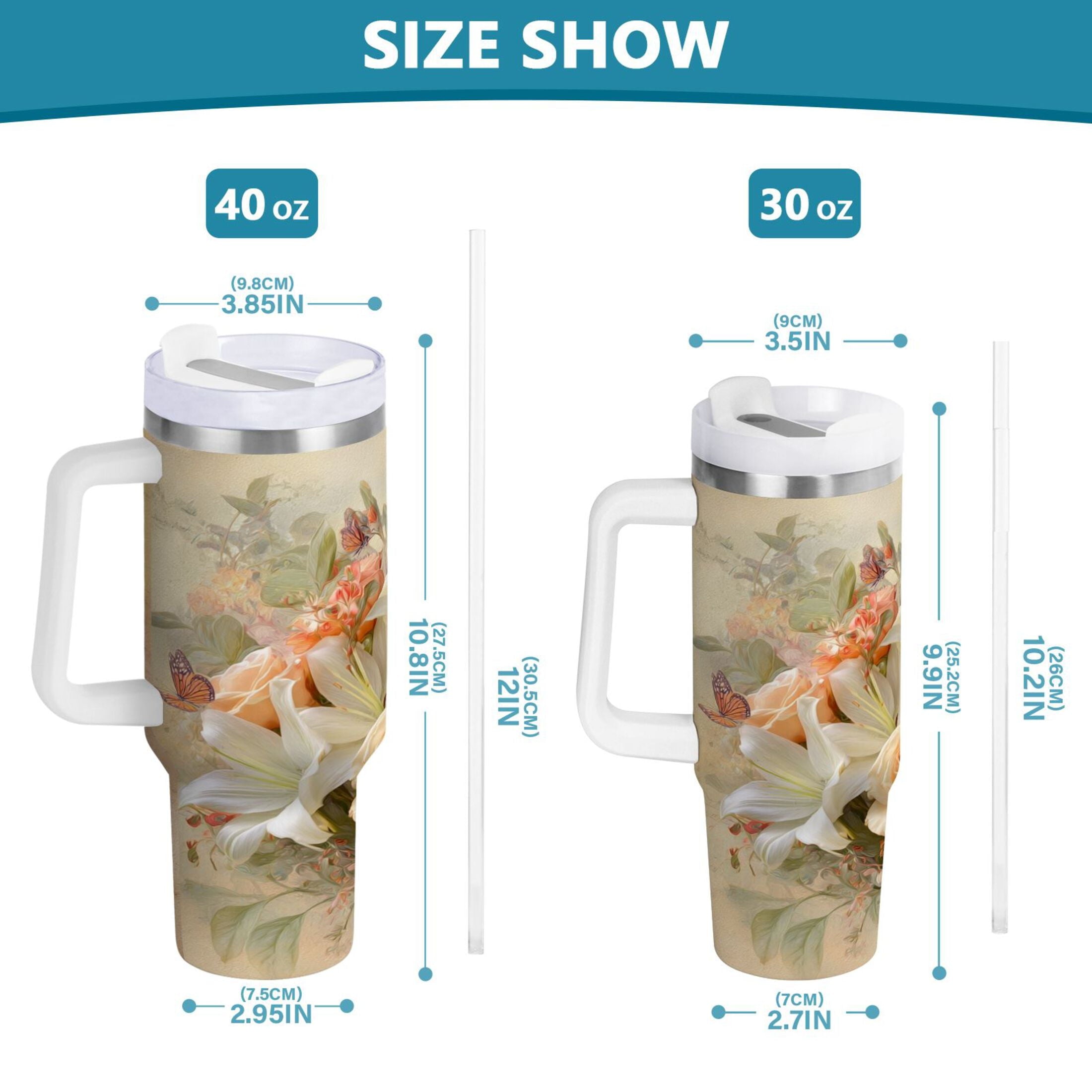 30 oz Insulated Stainless Steel Tumbler Double Wall Stainless Steel Tumbler with 2-Way Drinking Beautiful Floral Bouquet [Q5IH]