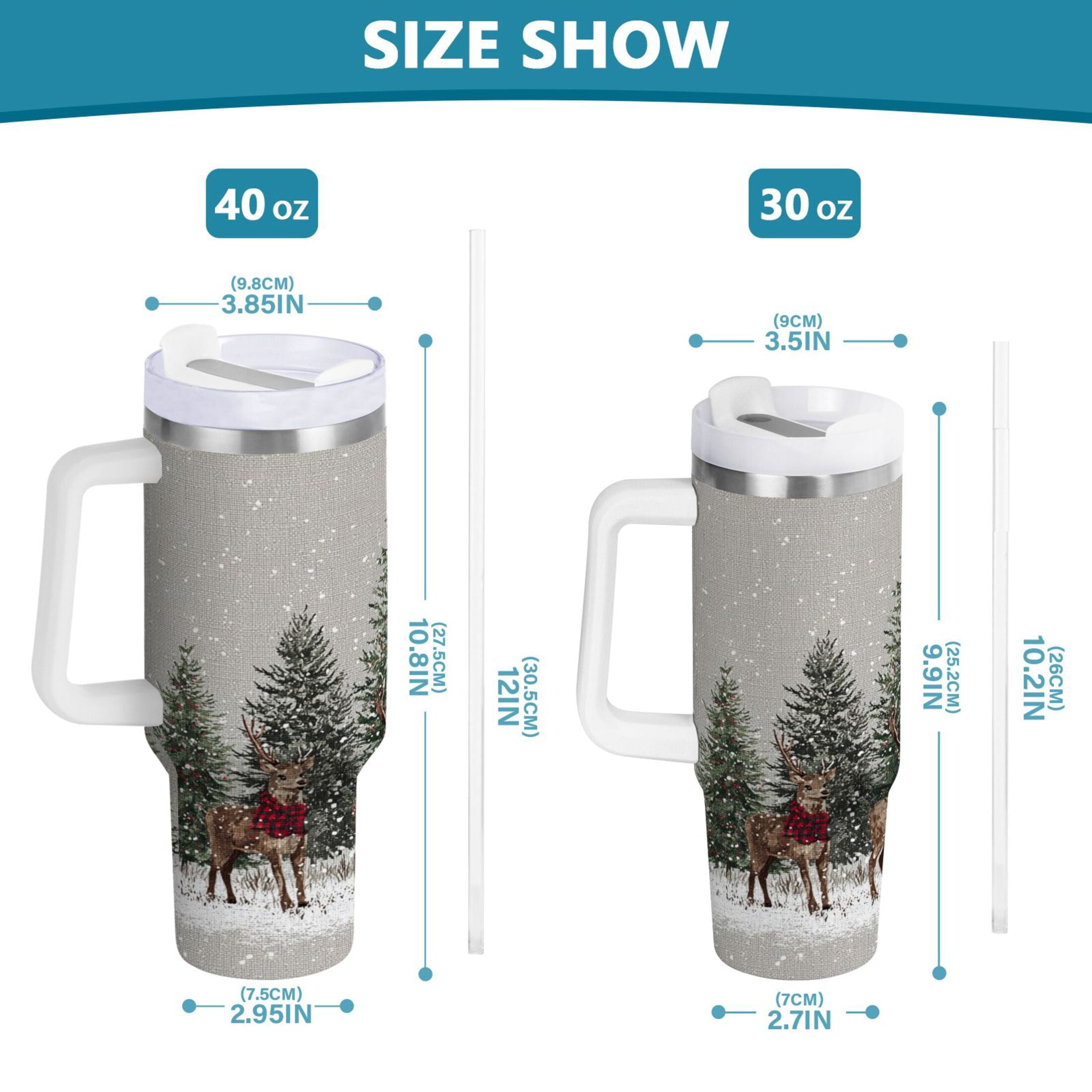 30 oz Insulated Stainless Steel Tumbler Double Wall Stainless Steel Tumbler with 2-Way Drinking Christmas Deer and Snowmen [PE84]