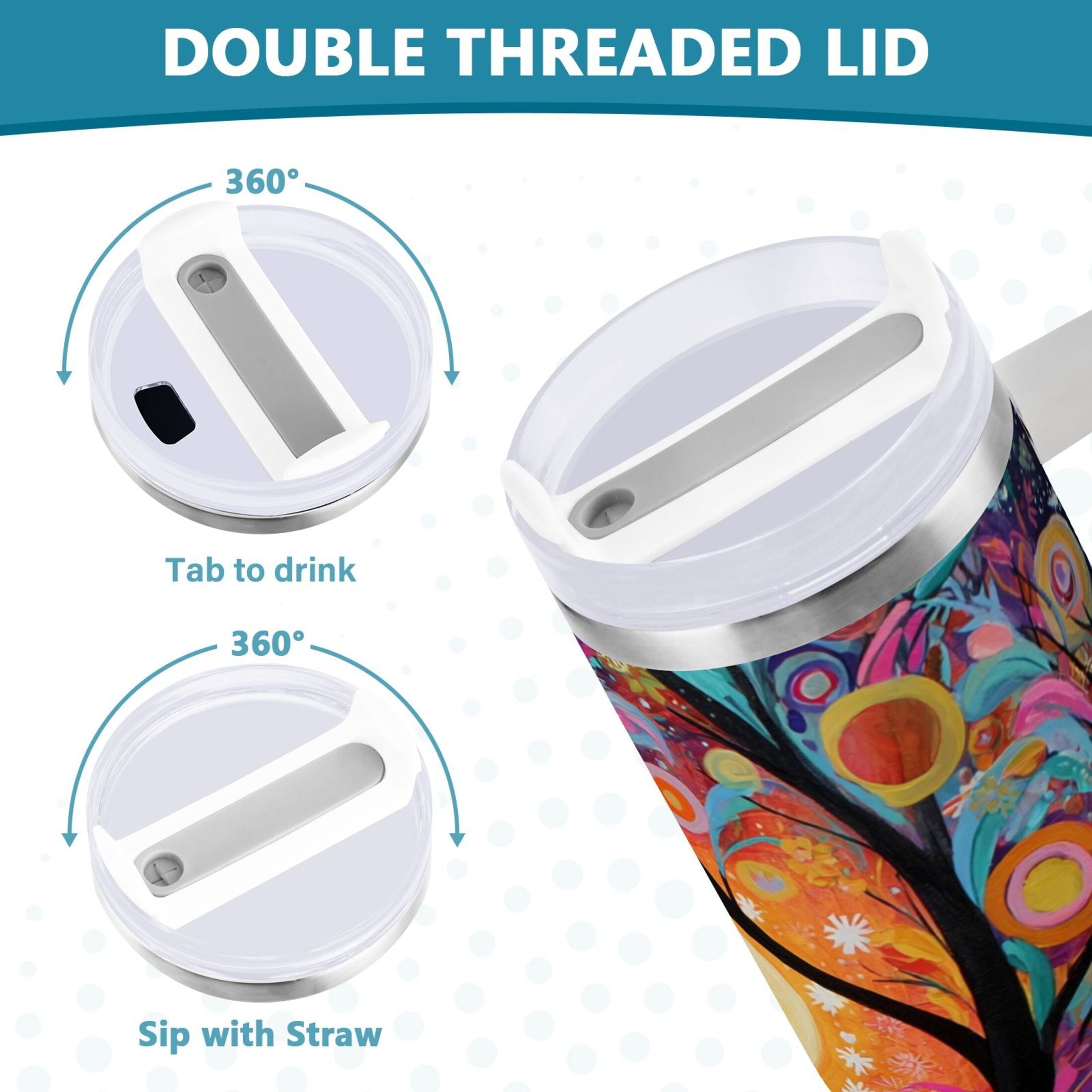 30 oz Insulated Stainless Steel Tumbler Double Wall Stainless Steel Tumbler with 2-Way Drinking Beautiful Abstract Tree Painting [Q83S]