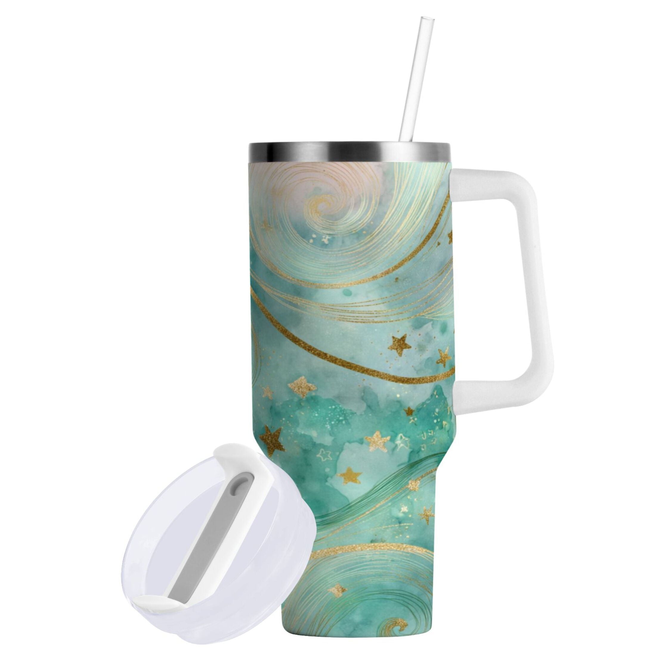 30 oz Insulated Stainless Steel Tumbler Double Wall Stainless Steel Tumbler with 2-Way Drinking Beautiful Swirling Lines [JMZC]