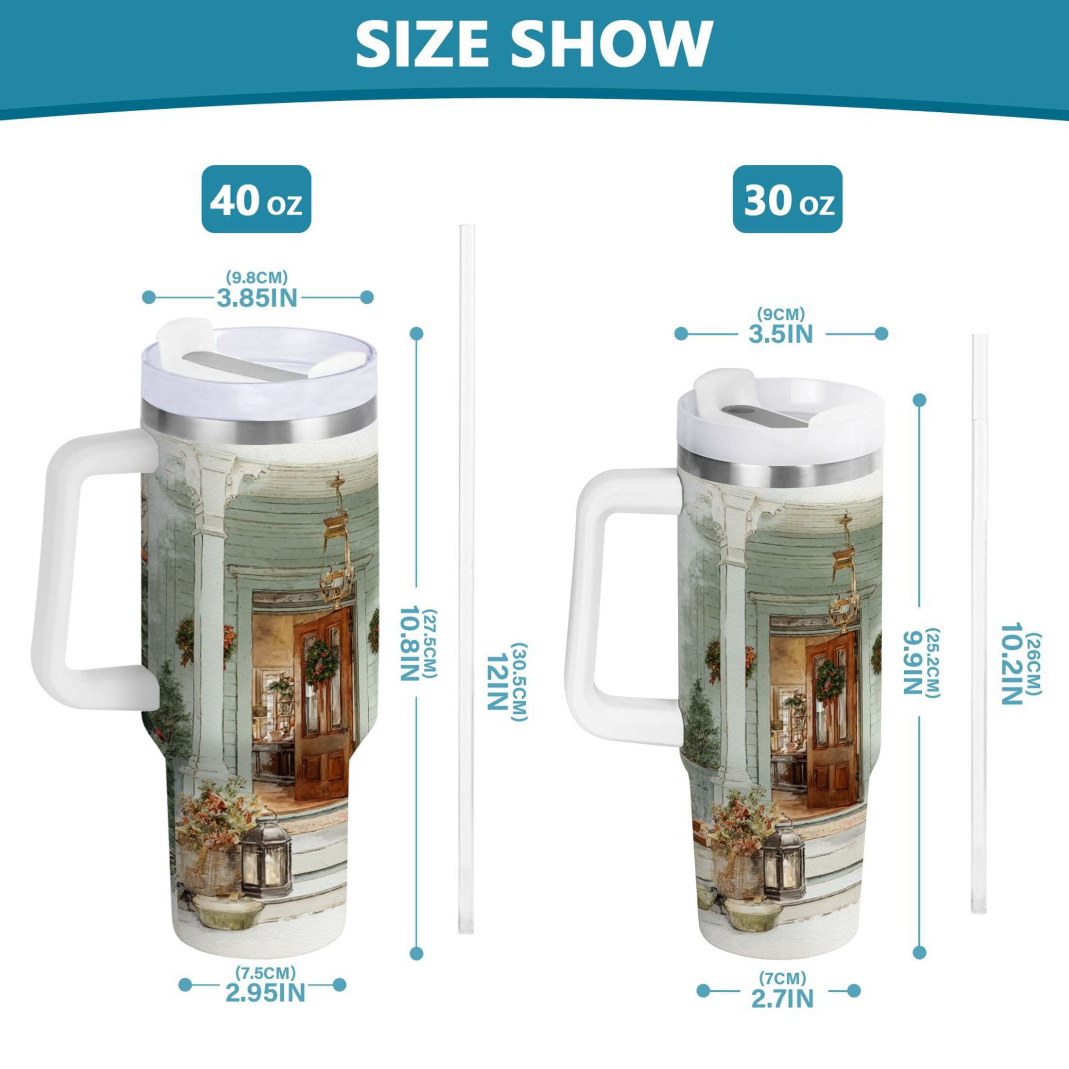 30 oz Insulated Stainless Steel Tumbler Double Wall Stainless Steel Tumbler with 2-Way Drinking Charming Christmas Doorway [YU16]