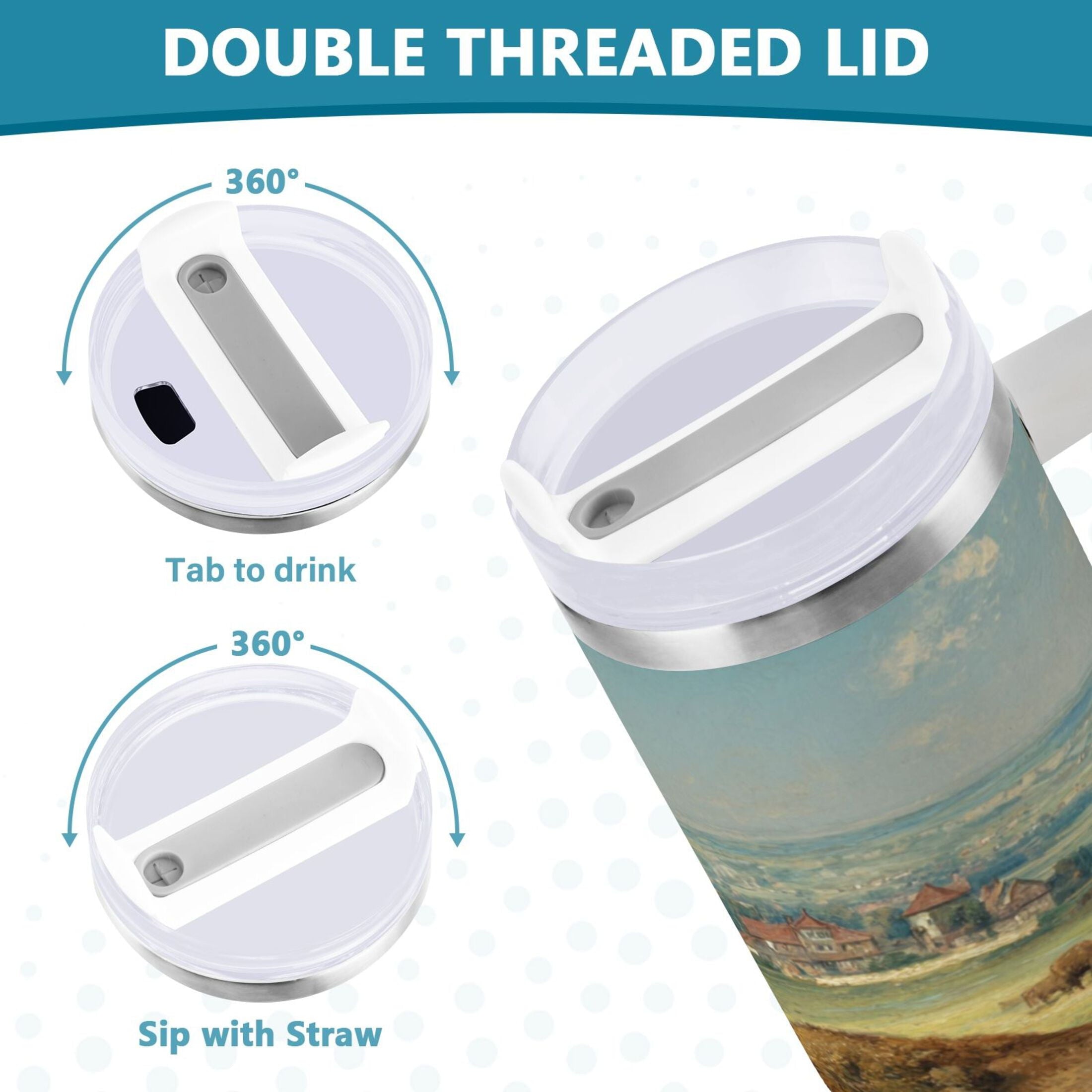 30 oz Insulated Stainless Steel Tumbler Double Wall Stainless Steel Tumbler with 2-Way Drinking Buffalo Herd Oil Painting [MF1S]