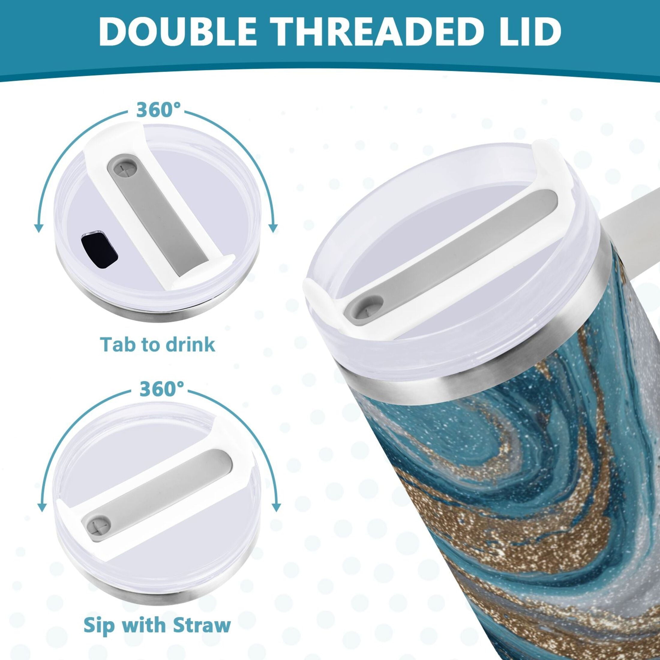 30 oz Insulated Stainless Steel Tumbler Double Wall Stainless Steel Tumbler with 2-Way Drinking Blue and Gold Swirling [YYUW]
