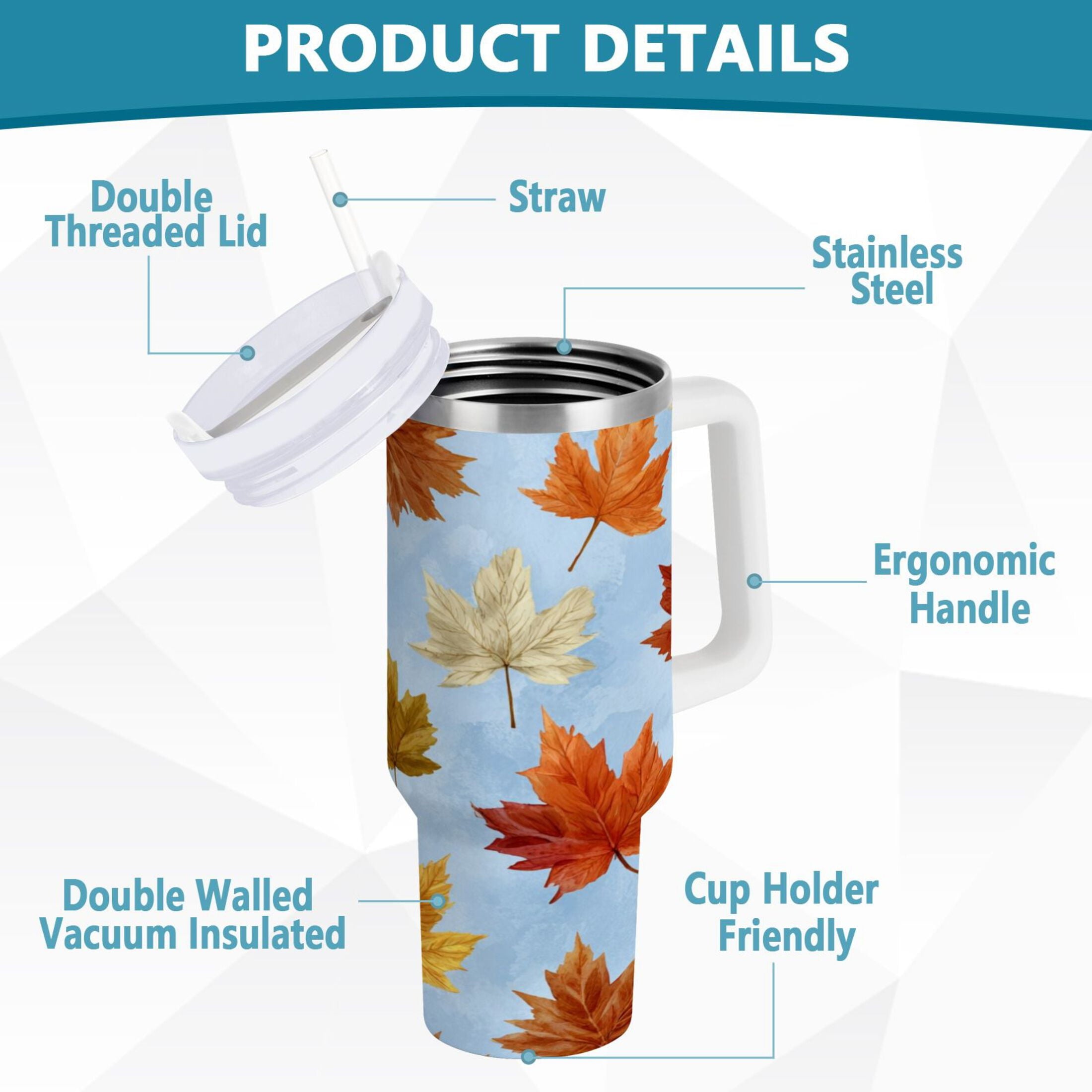 30 oz Insulated Stainless Steel Tumbler Double Wall Stainless Steel Tumbler with 2-Way Drinking Autumn Maple Leaves [R5M3]