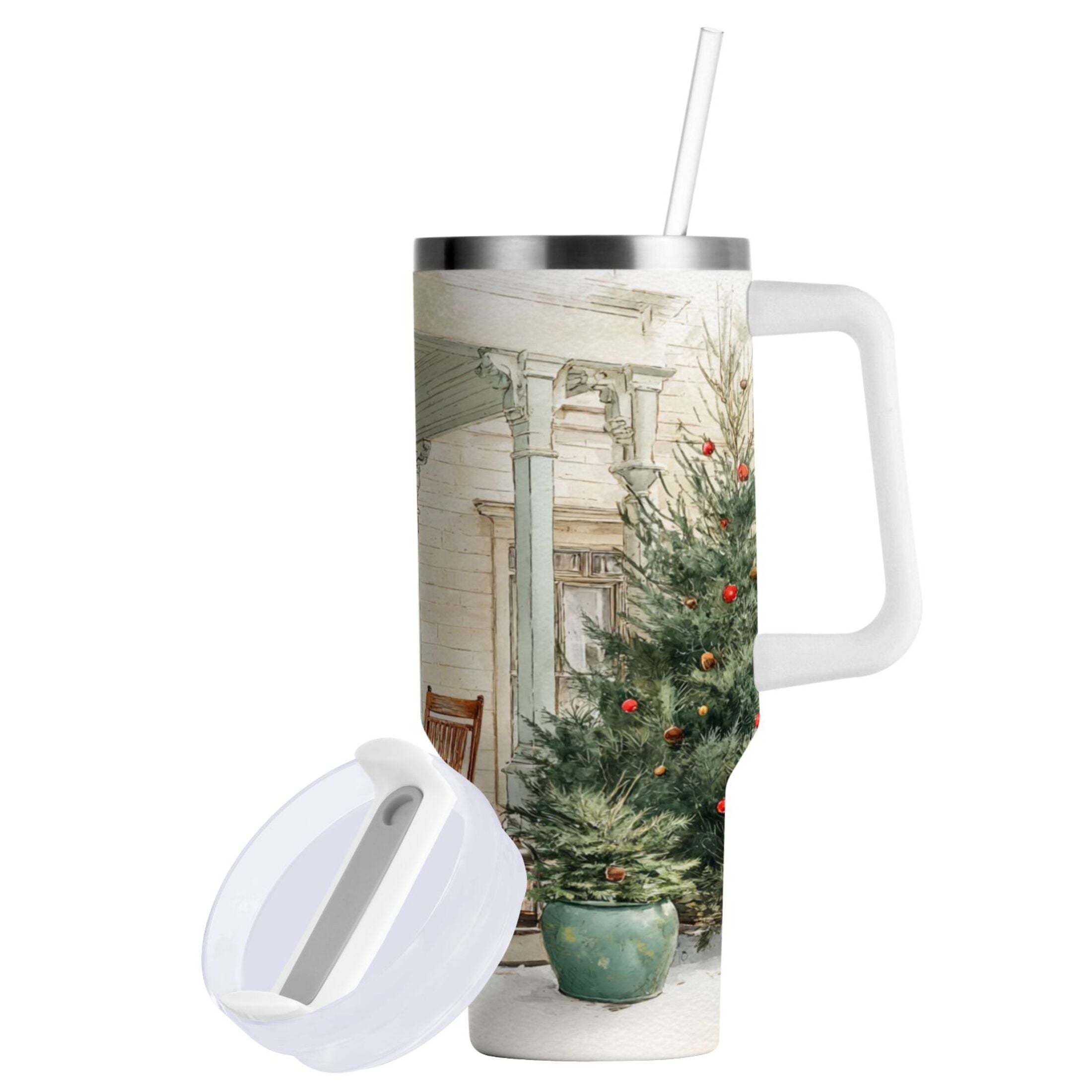 30 oz Insulated Stainless Steel Tumbler Double Wall Stainless Steel Tumbler with 2-Way Drinking Charming Christmas Doorway [YU16]