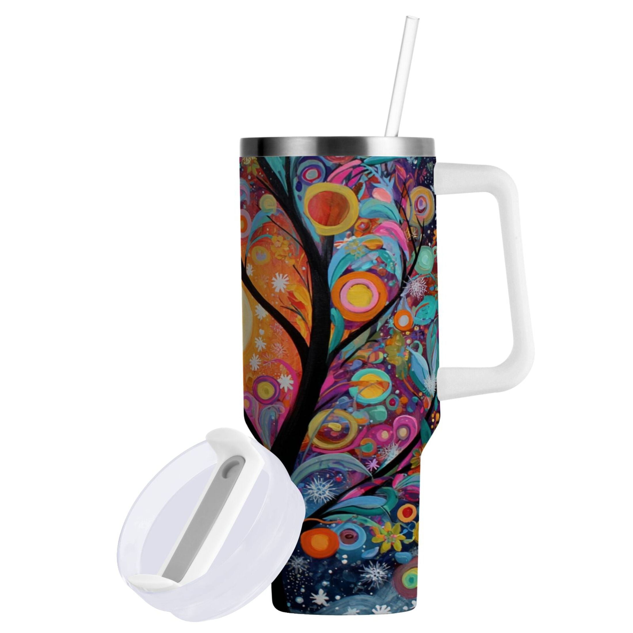 30 oz Insulated Stainless Steel Tumbler Double Wall Stainless Steel Tumbler with 2-Way Drinking Beautiful Abstract Tree Painting [Q83S]