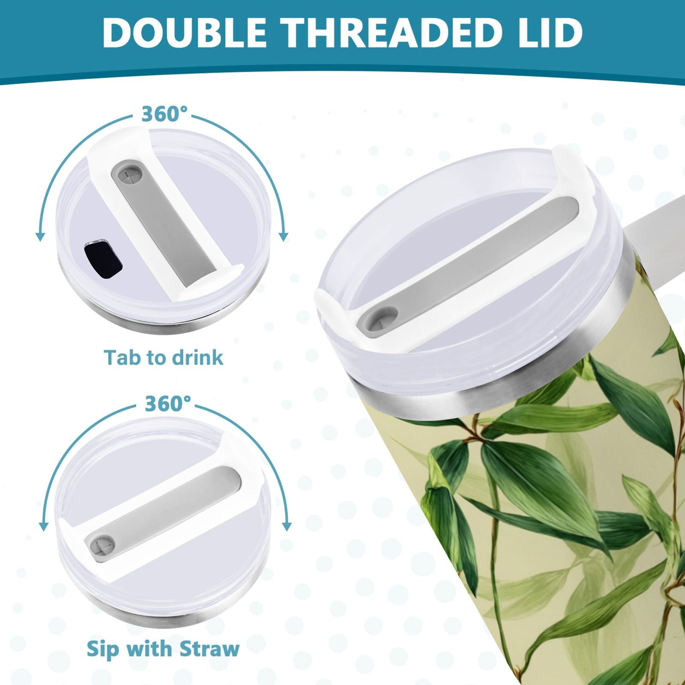 30 oz Insulated Stainless Steel Tumbler Double Wall Stainless Steel Tumbler with 2-Way Drinking Bamboo Pattern [UUR3]