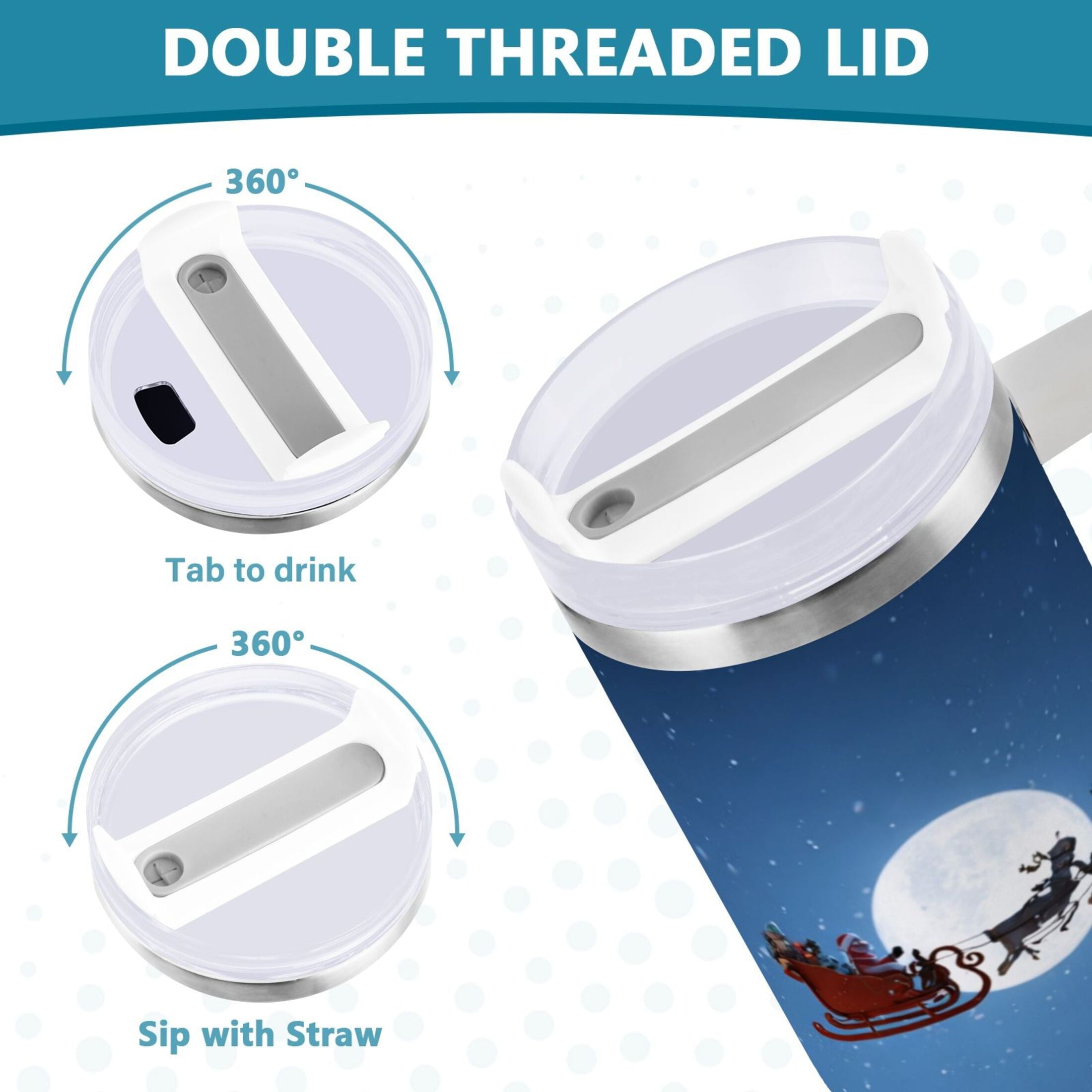 30 oz Insulated Stainless Steel Tumbler Double Wall Stainless Steel Tumbler with 2-Way Drinking Christmas Night Scene [2TZG]