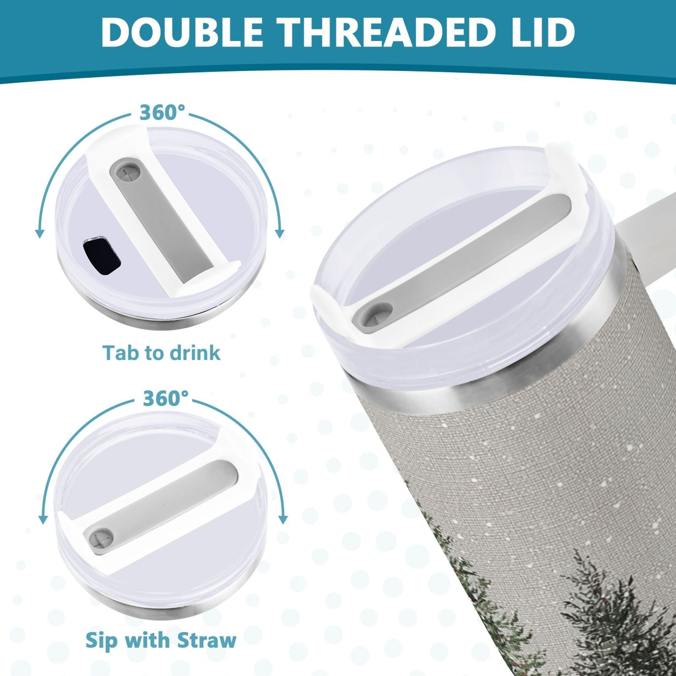 30 oz Insulated Stainless Steel Tumbler Double Wall Stainless Steel Tumbler with 2-Way Drinking Christmas Deer and Snowmen [PE84]
