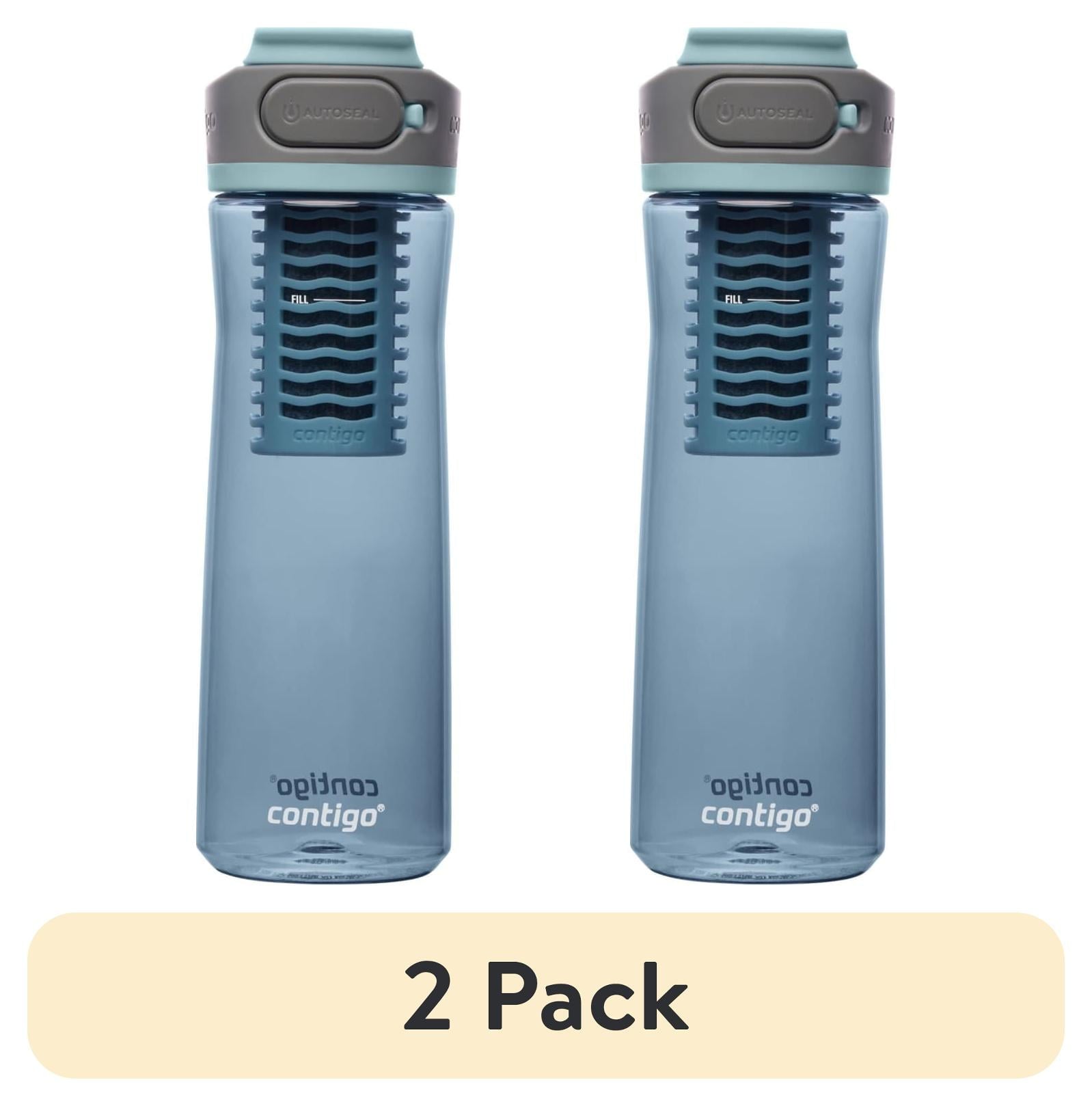 (2 pack) Contigo Clybourn Plastic FreeFlow Filter Water Bottle with AUTOSEAL Lid 24 oz., Dark Ice, with Replacable Filter [SS5T]