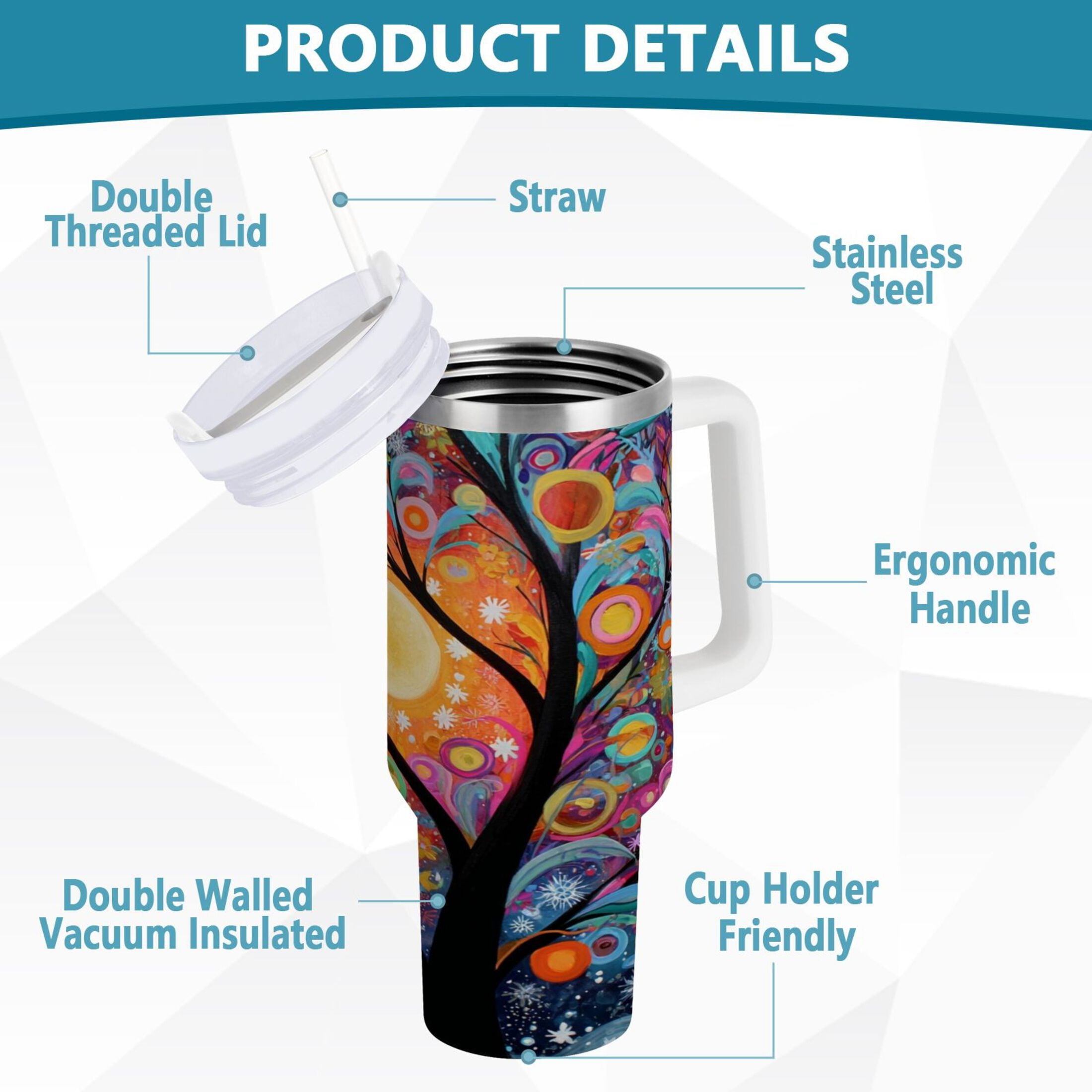 30 oz Insulated Stainless Steel Tumbler Double Wall Stainless Steel Tumbler with 2-Way Drinking Beautiful Abstract Tree Painting [Q83S]