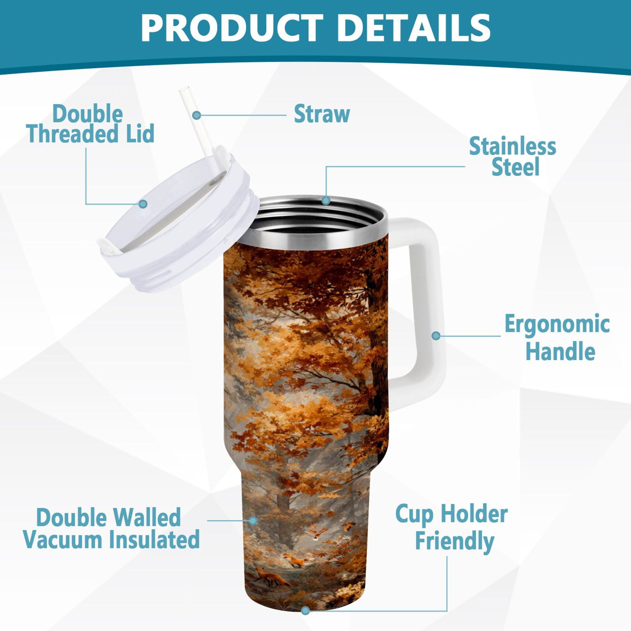 30 oz Insulated Stainless Steel Tumbler Double Wall Stainless Steel Tumbler with 2-Way Drinking Beautiful Autumn Forest [90MB]