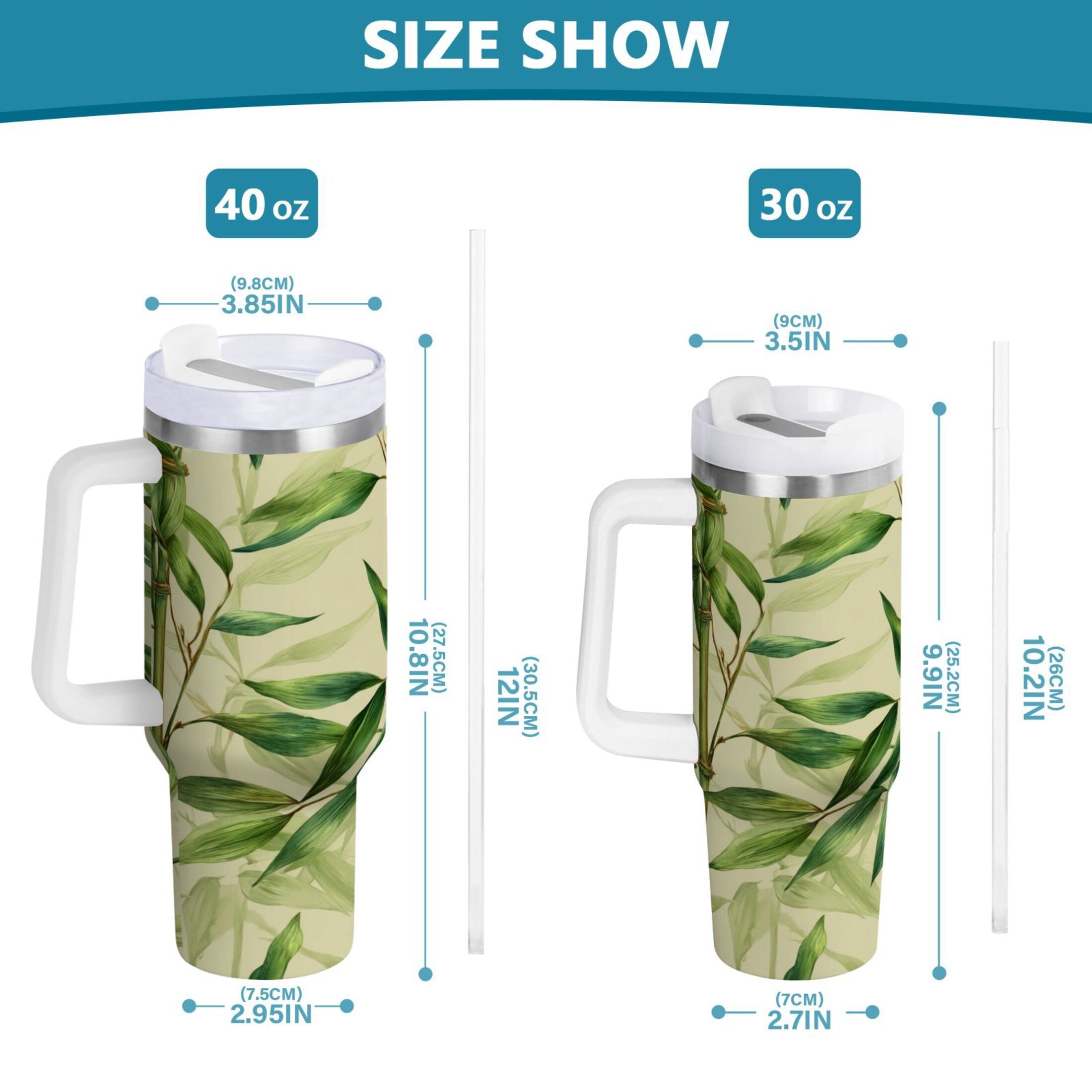 30 oz Insulated Stainless Steel Tumbler Double Wall Stainless Steel Tumbler with 2-Way Drinking Bamboo Pattern [UUR3]